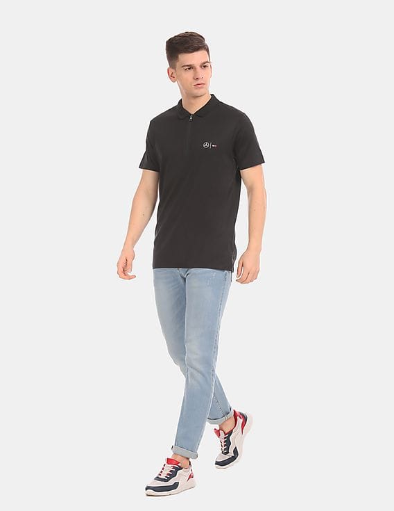 Buy Tommy Hilfiger Men Black Slim Fit Mercedes Benz Logo Polo