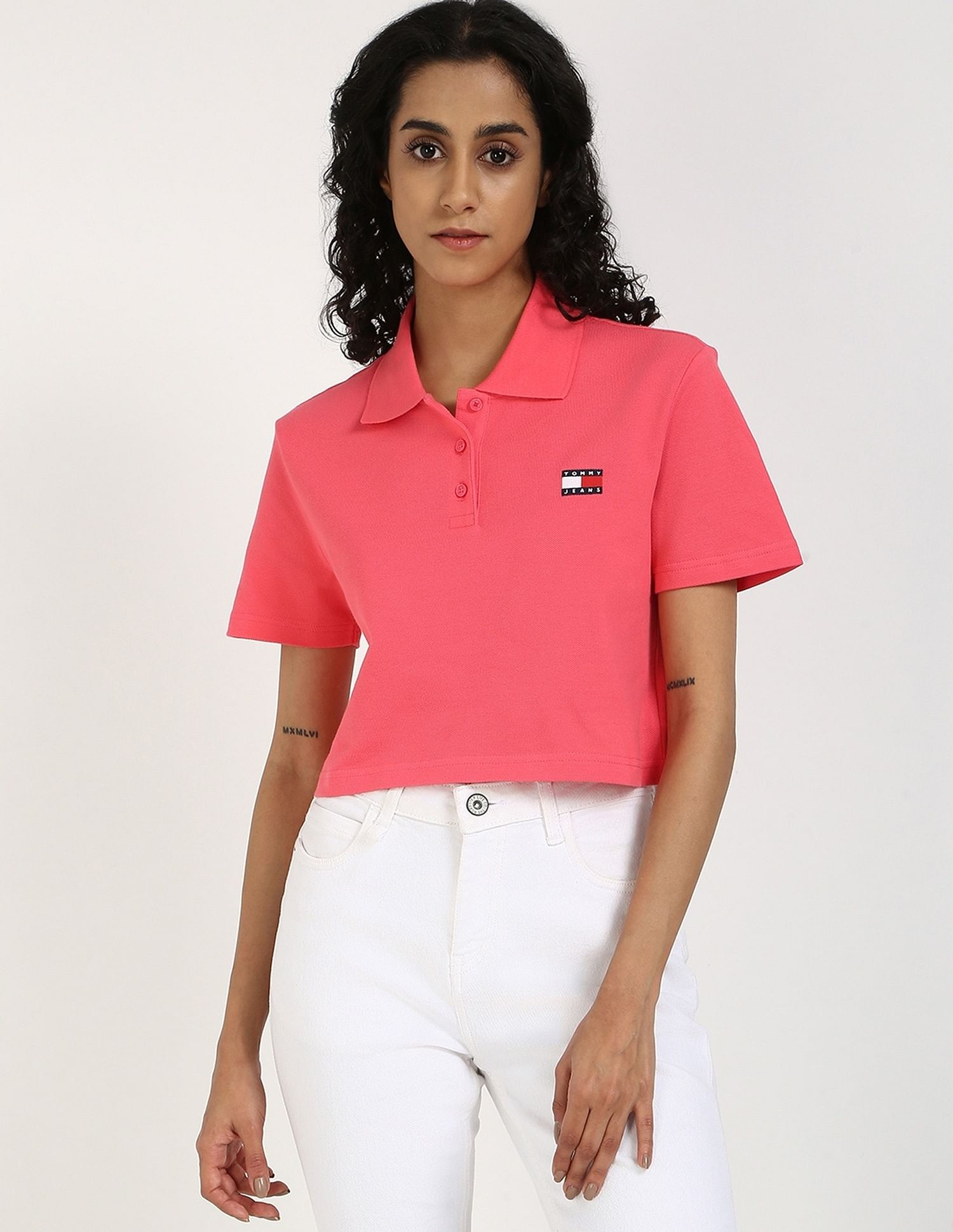 Tommy Hilfiger Solid Cropped-Fit Cotton Polo T-Shirt