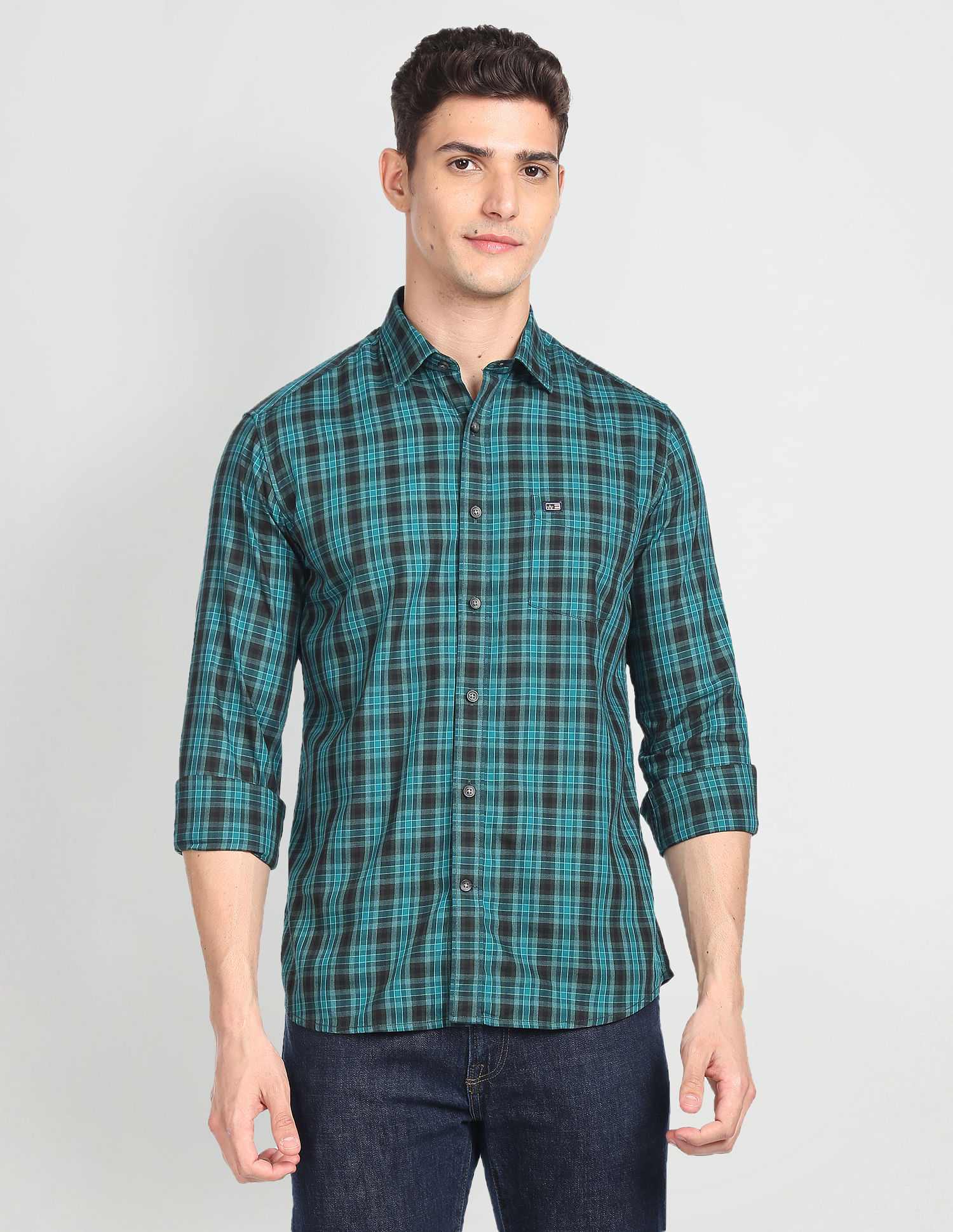 Arrow Sports Dupplin Check Manhattan Slim Fit Shirt
