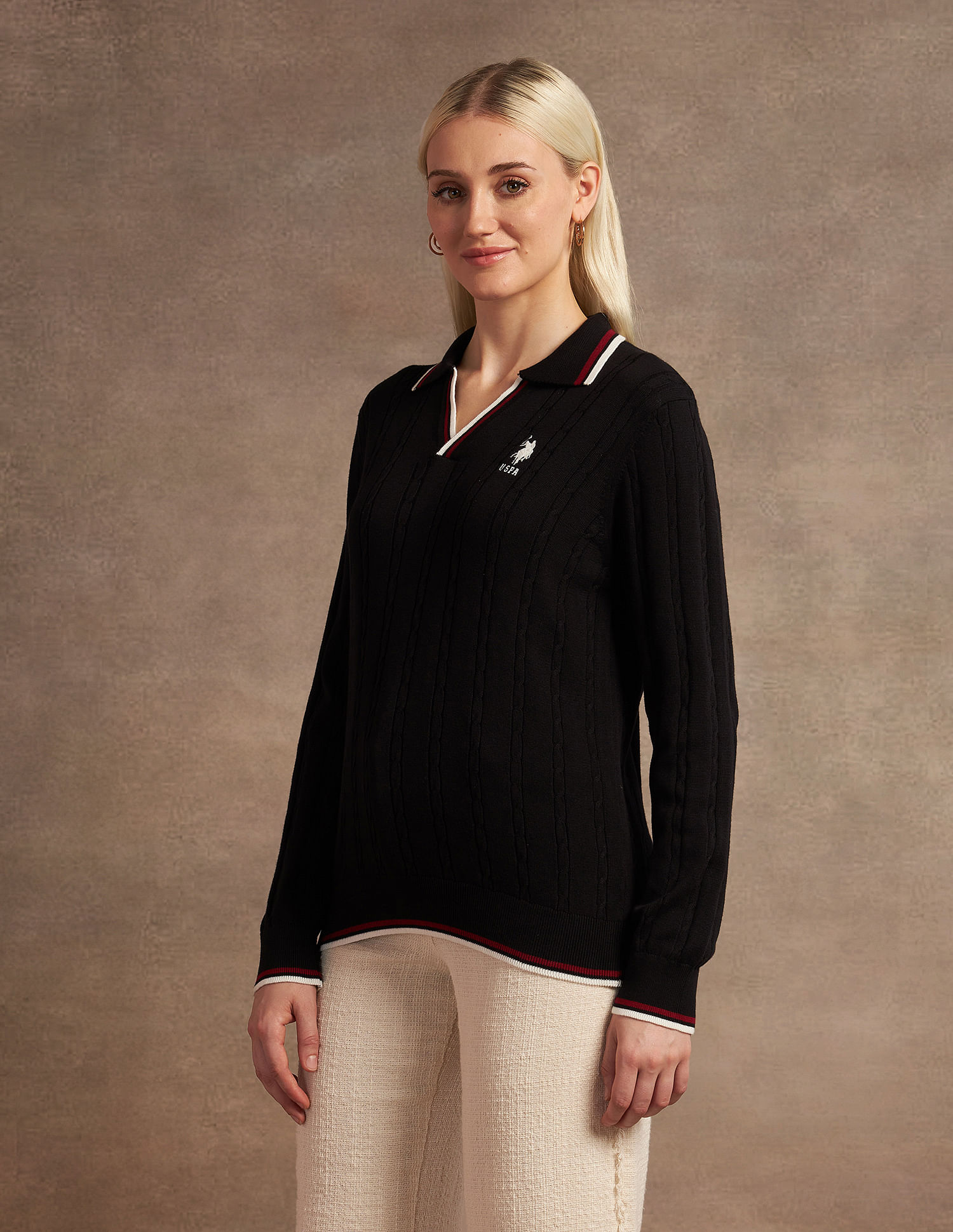 U.S. Polo Assn. Women Regular Fit Cable Knit Sweater