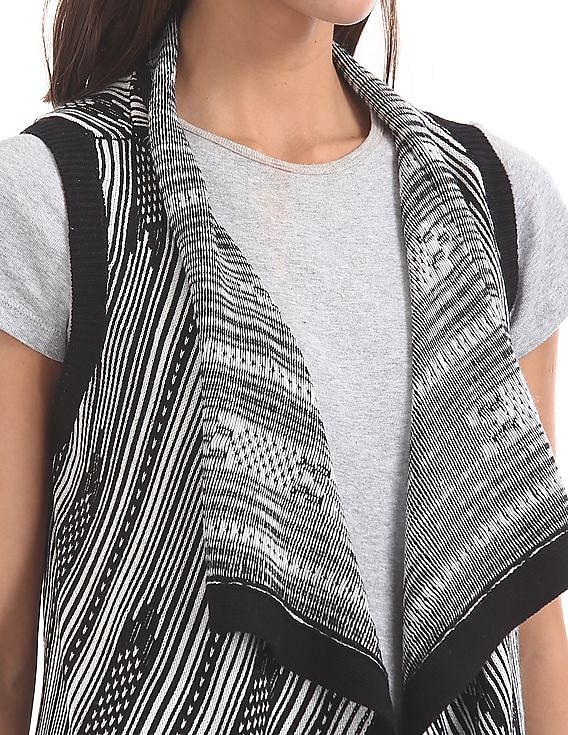 U.S. Polo Assn. Women Patterned Knit Open Front Longline Shrug