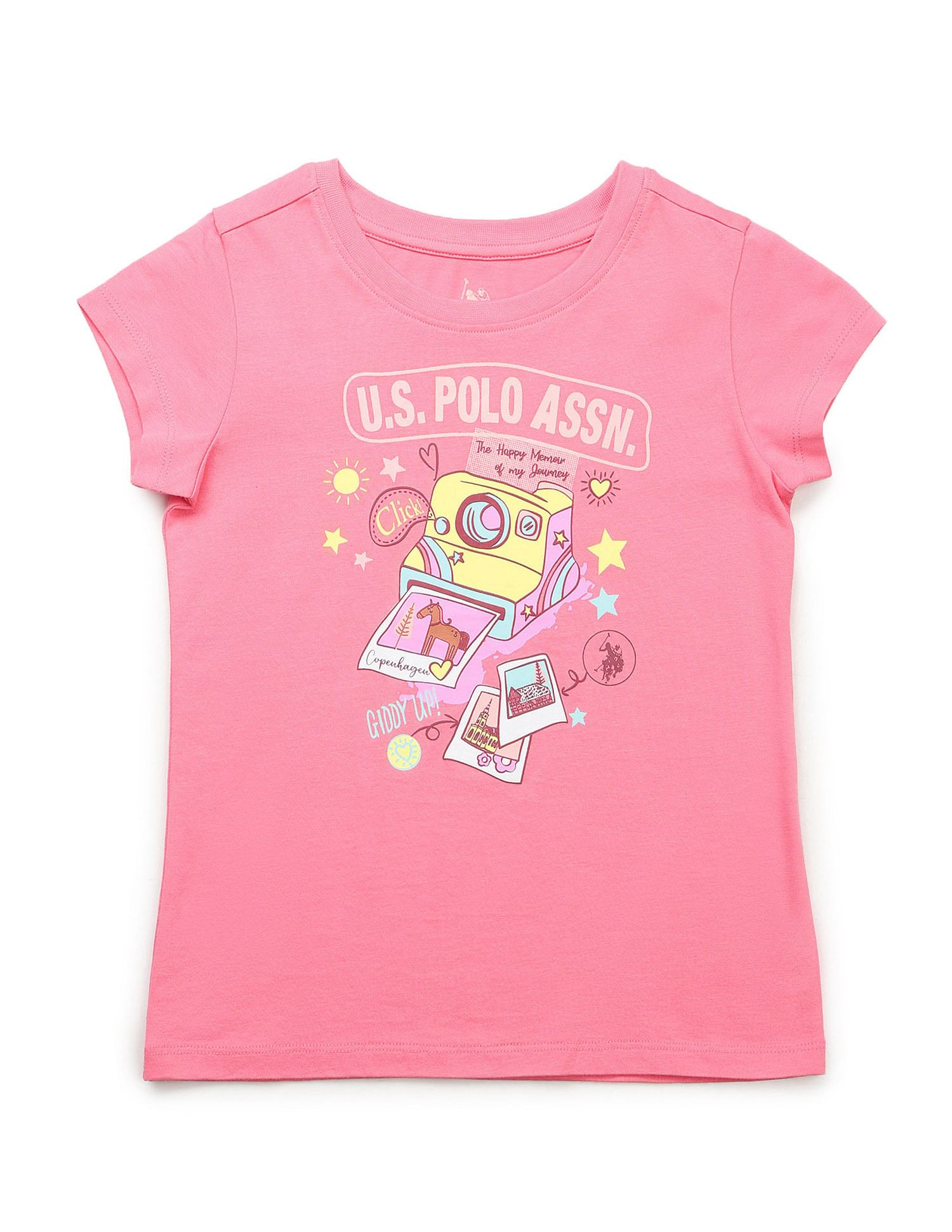 U.S. Polo Assn. Kids Girls Graphic Printed Regular Fit T-Shirt