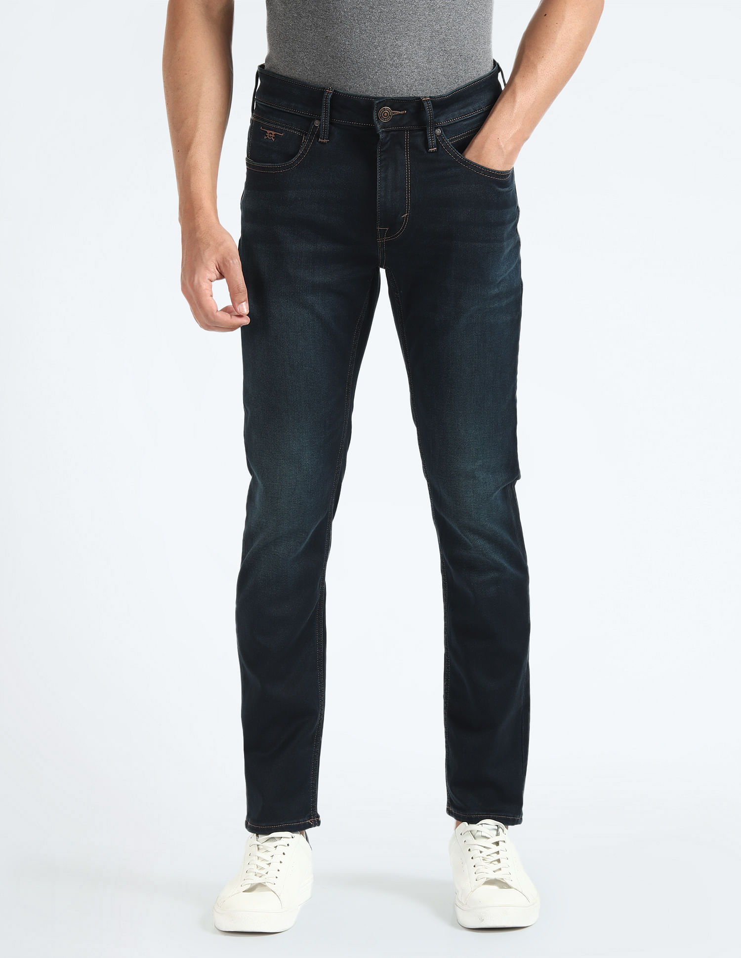Flying Machine Slash Slim Tapered Fit Dark Wash Jeans