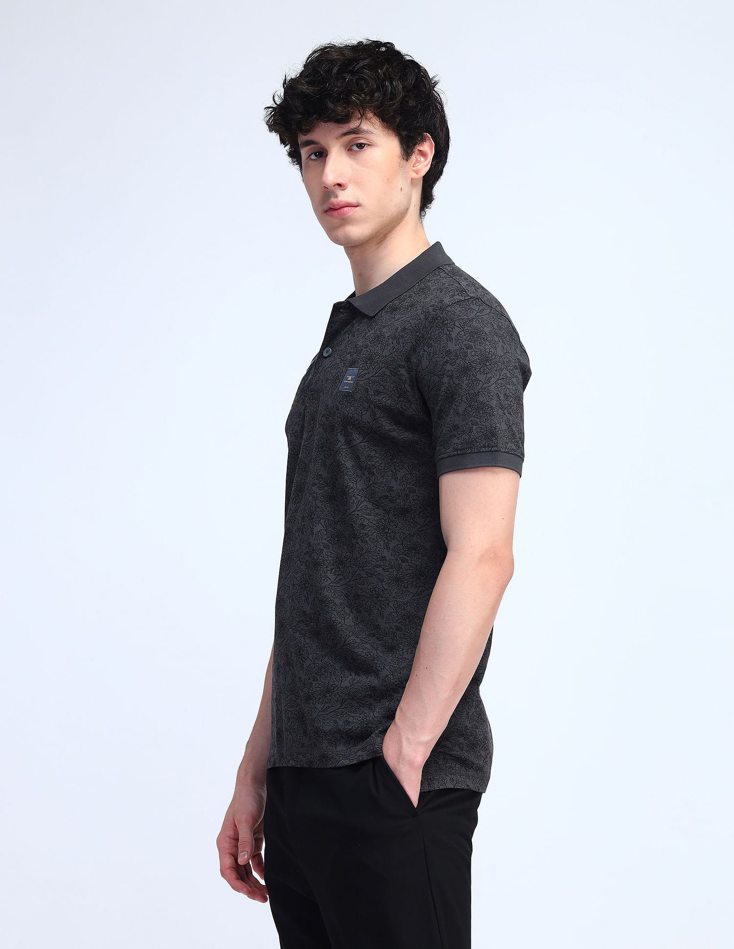 Flying Machine Floral Printed Cotton Polo Shirt