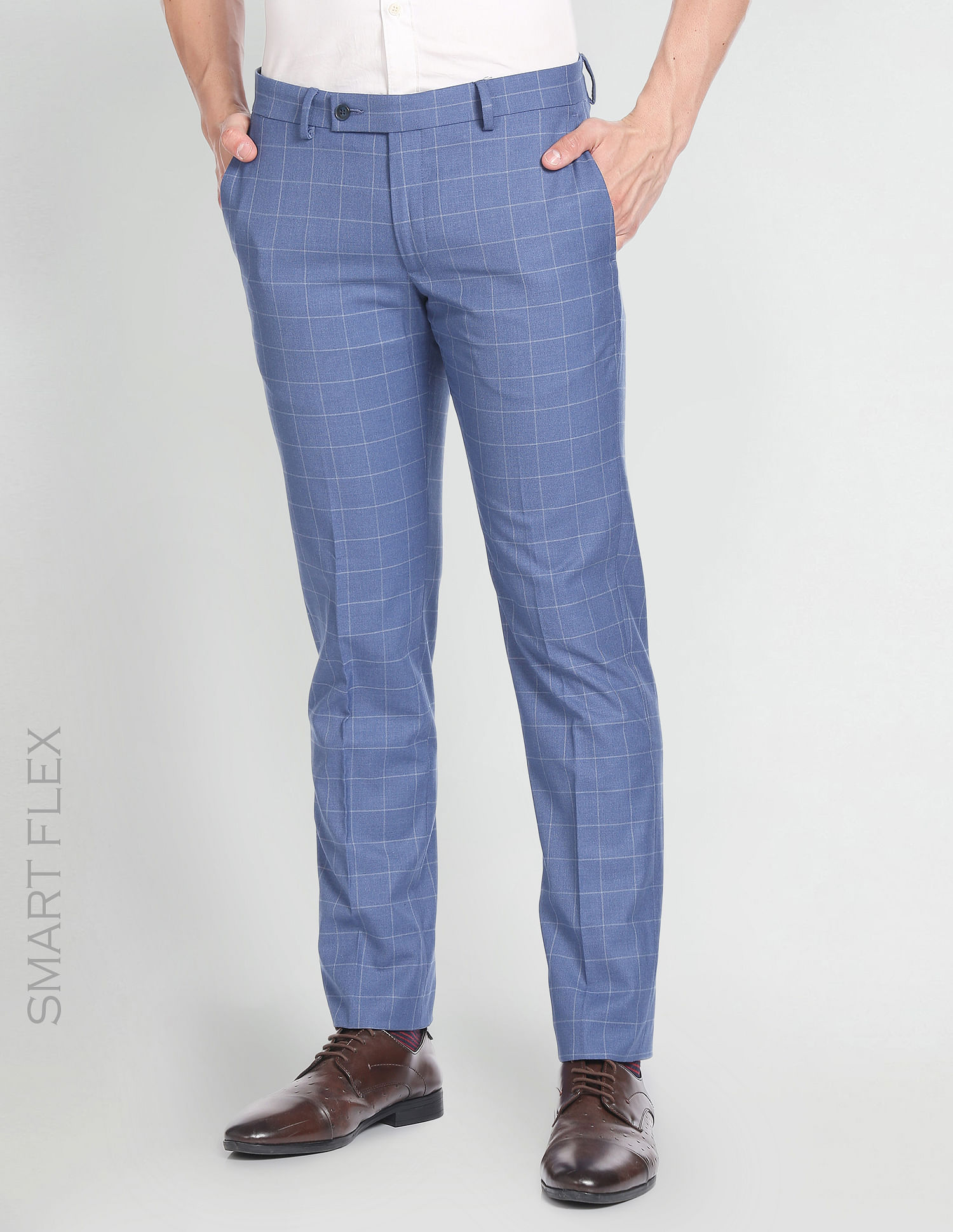 Buy Men Navy Check Carrot Fit Formal Trousers Online - 707671 | Peter  England