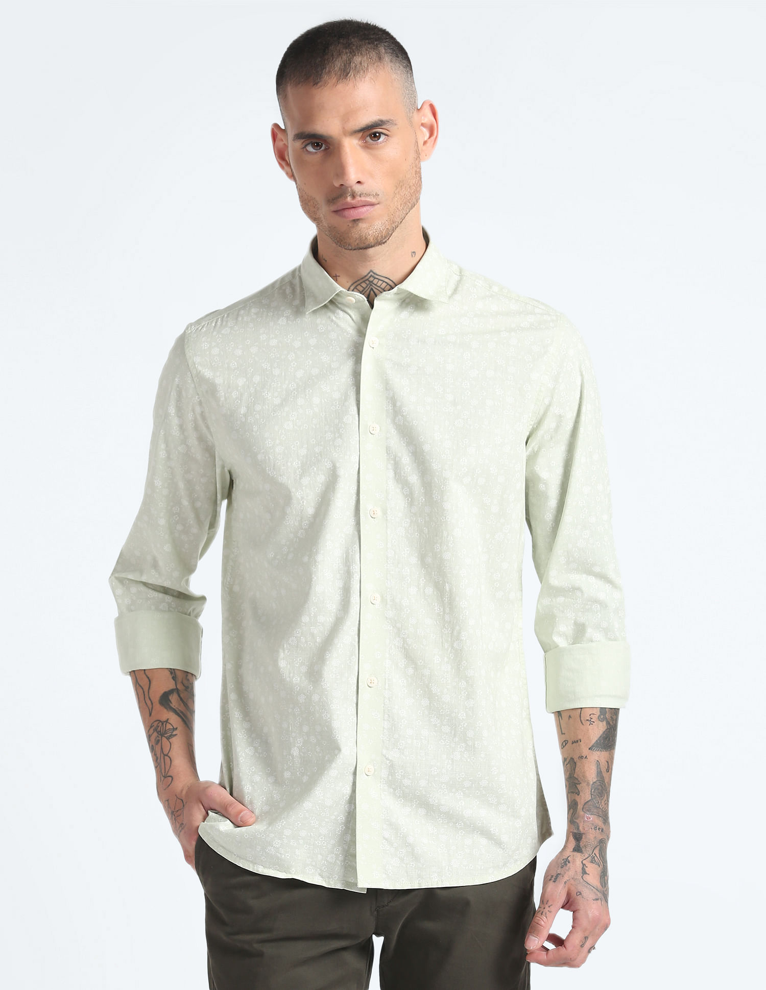 Flying Machine Graphic Print Cotton Shirt