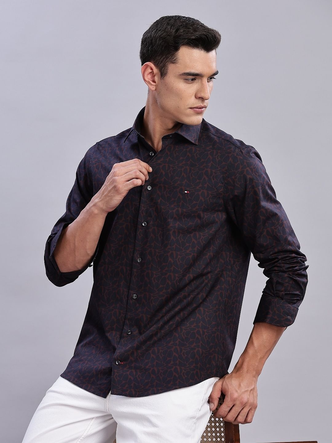 Tommy Hilfiger Printed Regular Fit Plain Woven Shirt
