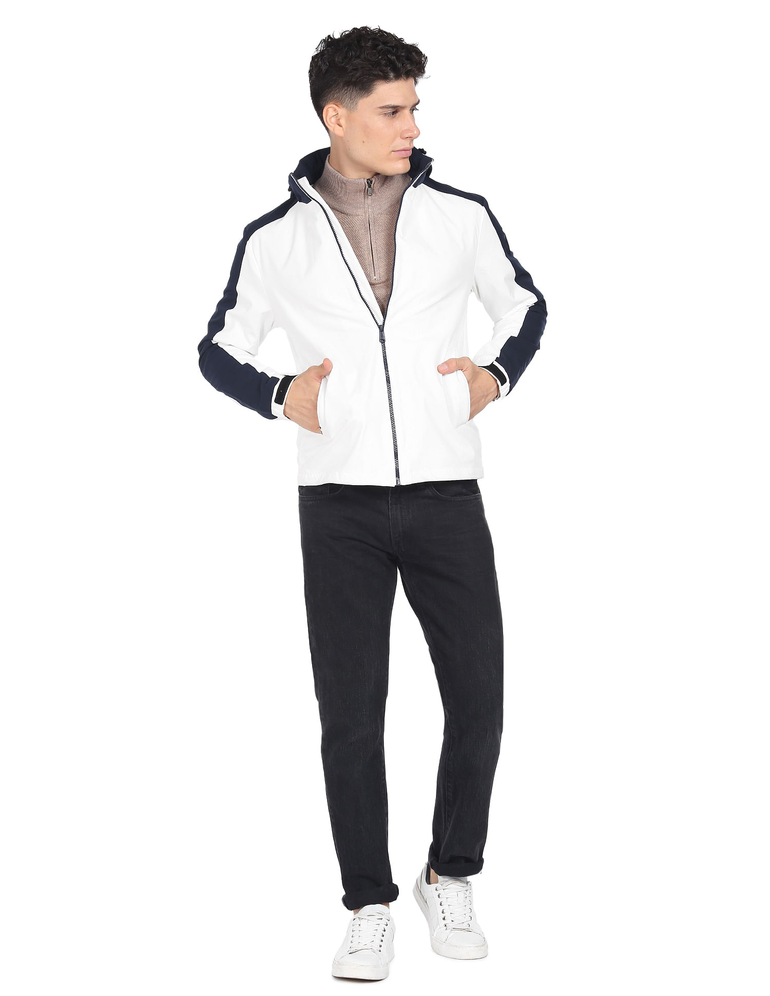 Arrow Sports Hooded Colour Block Jacket