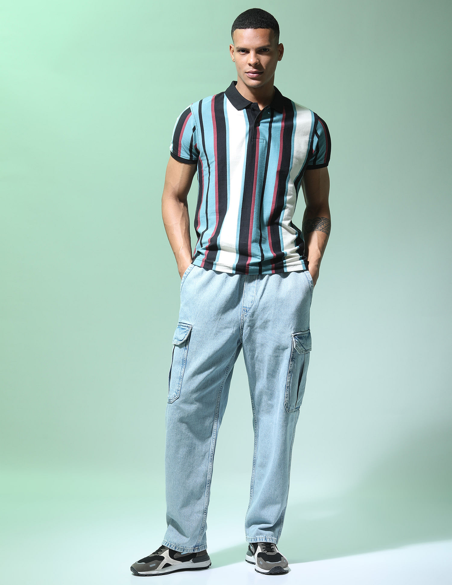 Flying Machine Vertical Stripe Cotton Polo Shirt