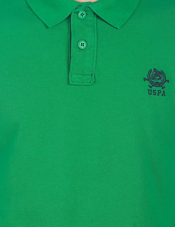 U.S. Polo Assn. Men Green Solid Short Sleeves Polo T-shirt