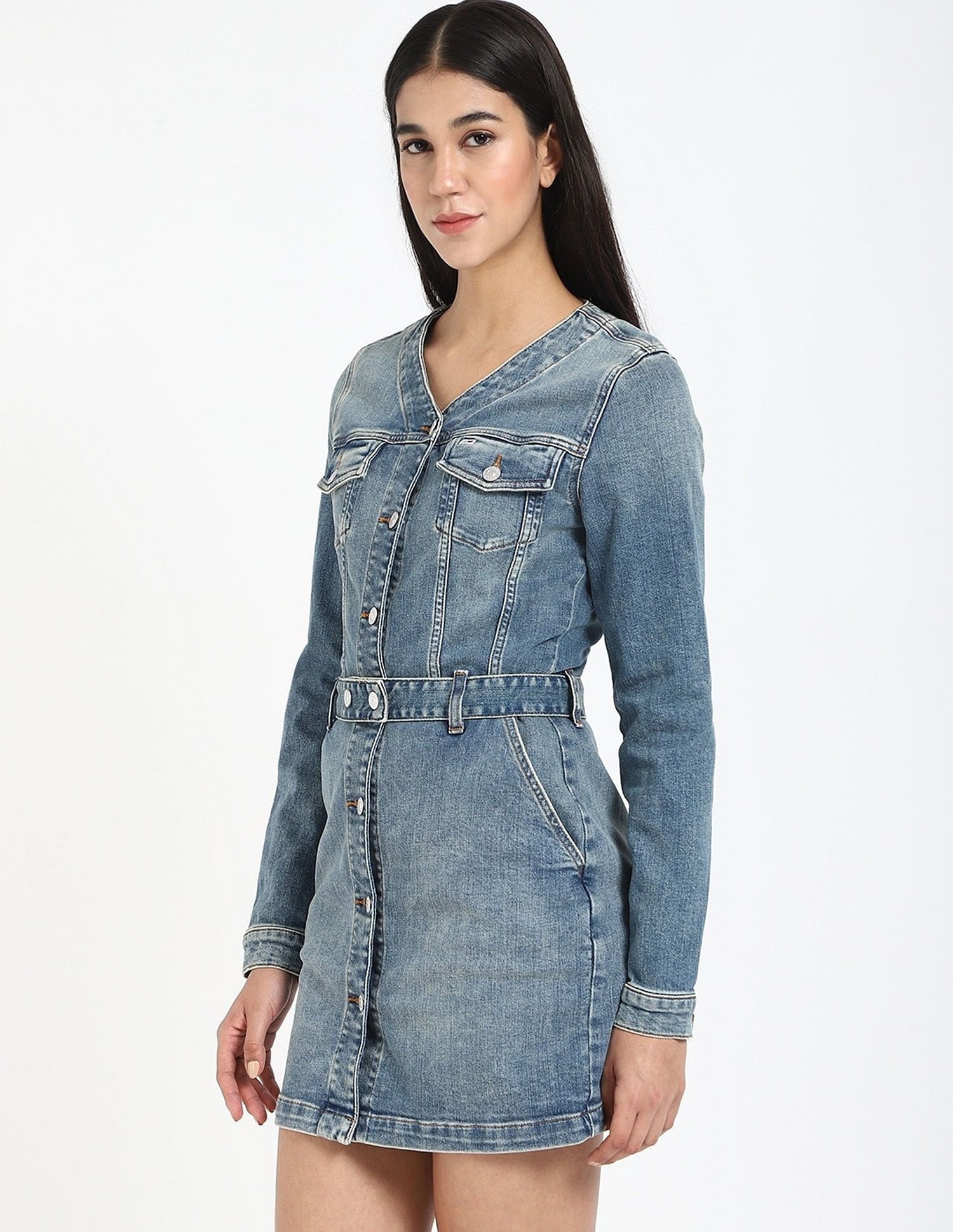 Tommy Hilfiger Cotton V-Neck Denim Dress