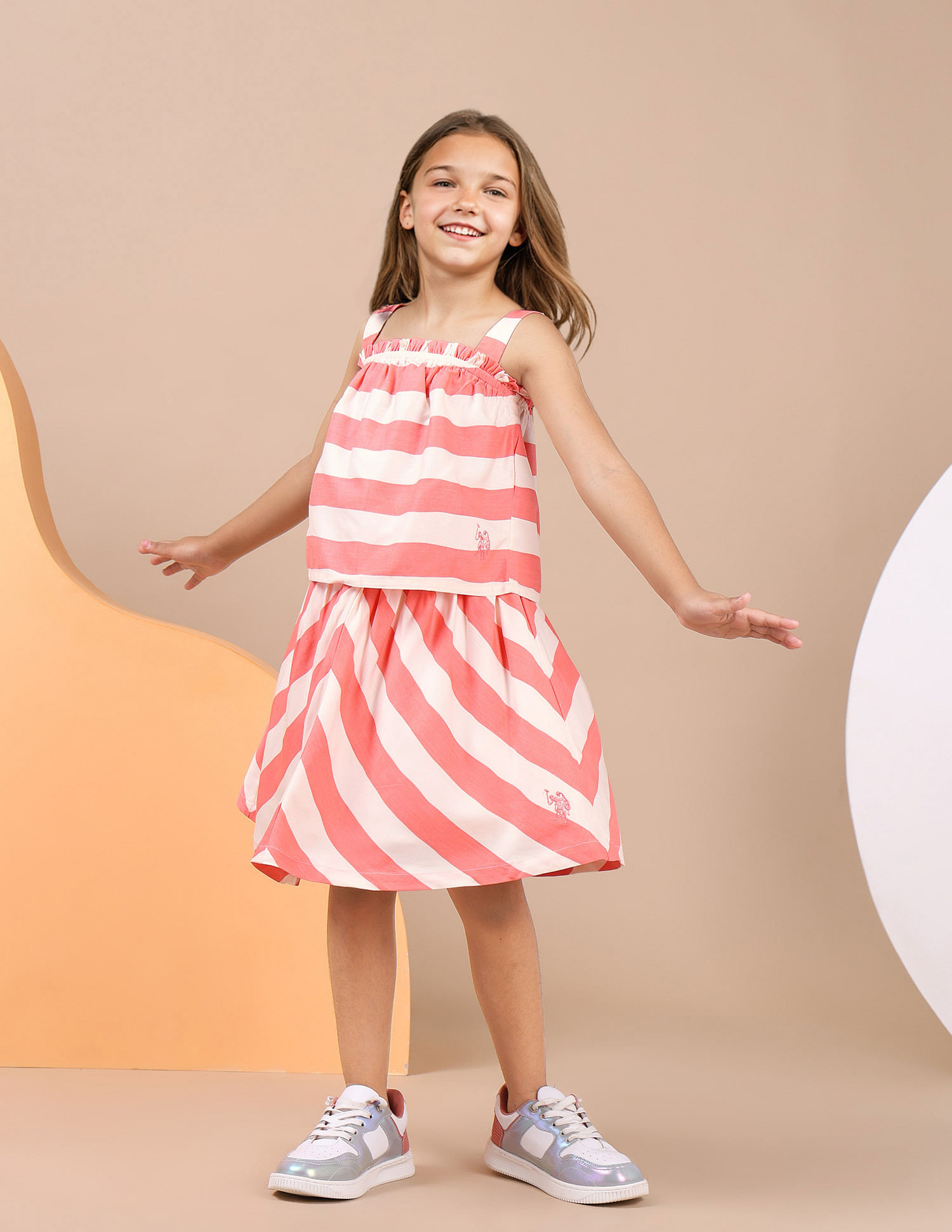 U.S. Polo Assn. Kids Girls Diagonal Striped Cotton Top