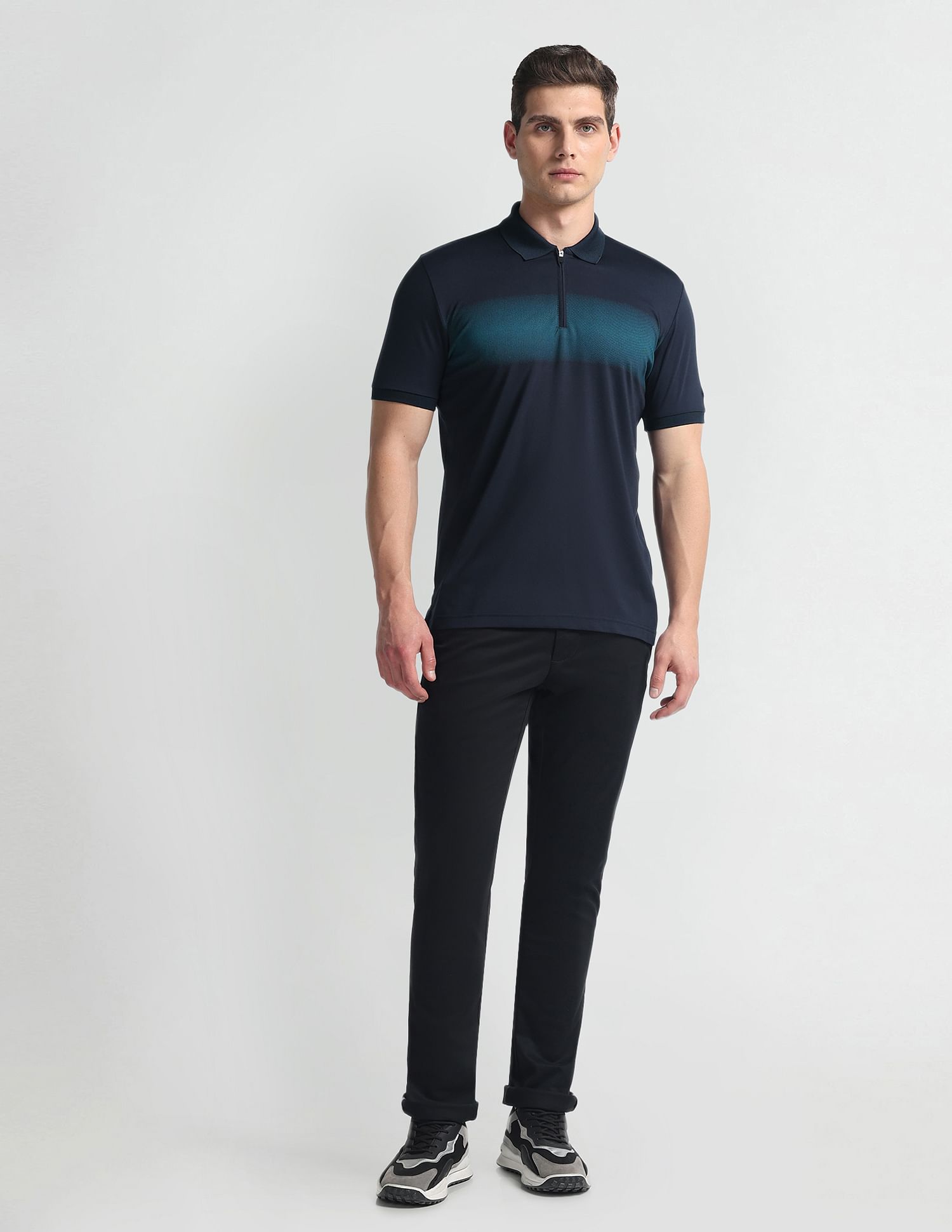 Arrow Newyork Colour Block Zipper Polo Shirt