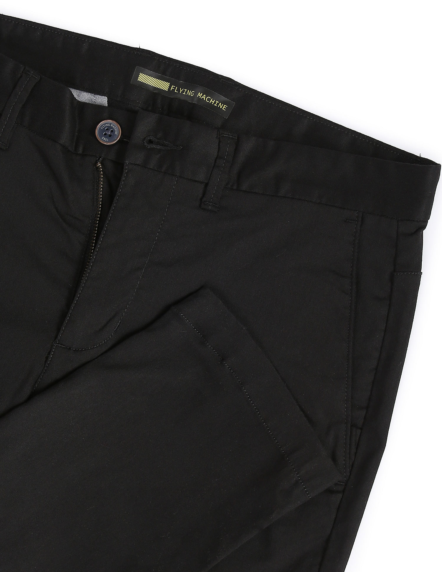 Flying Machine Mid Rise Solid Twill Weave Casual Trousers