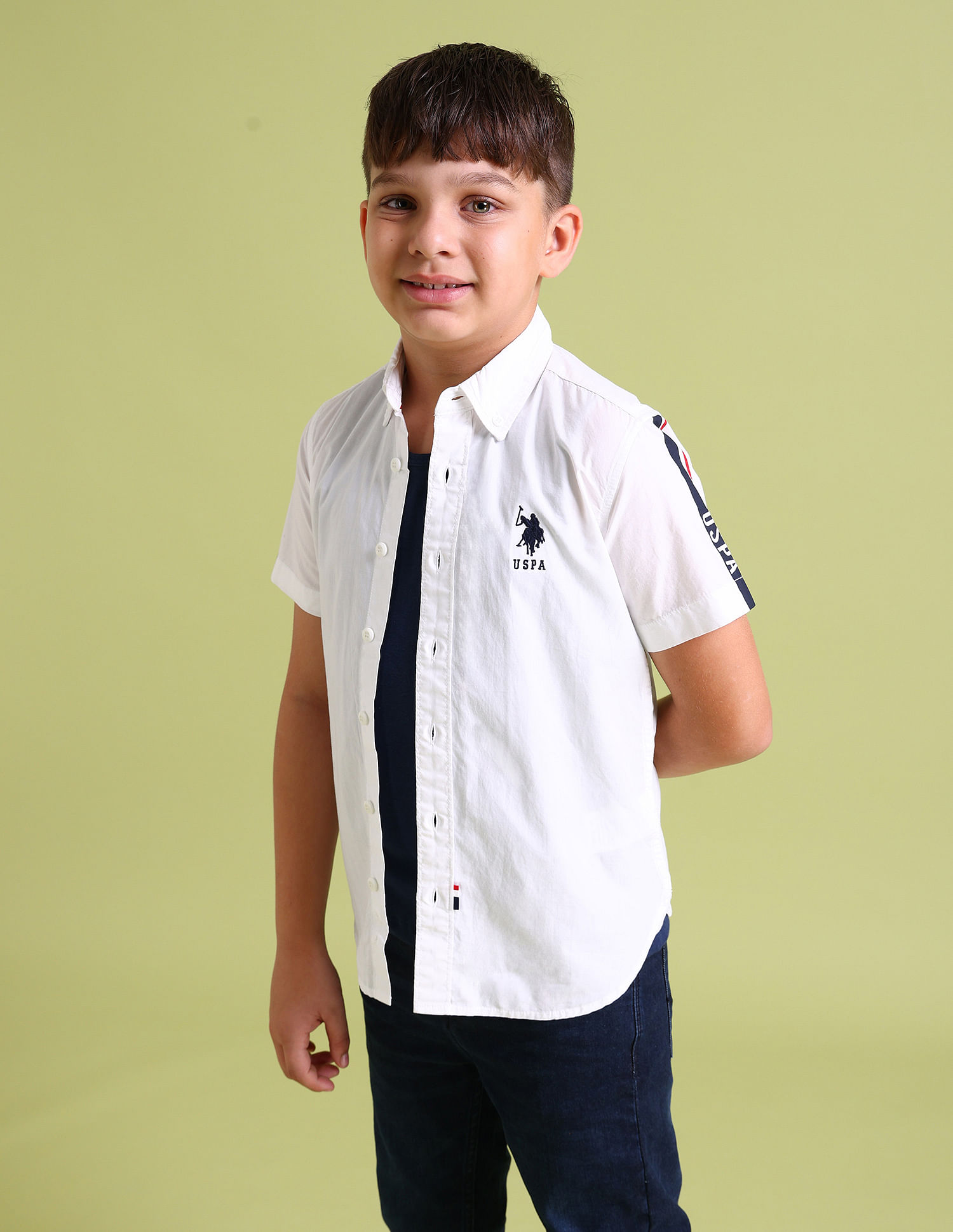 U.S. Polo Assn. Kids Boys Brand Print Cotton Shirt