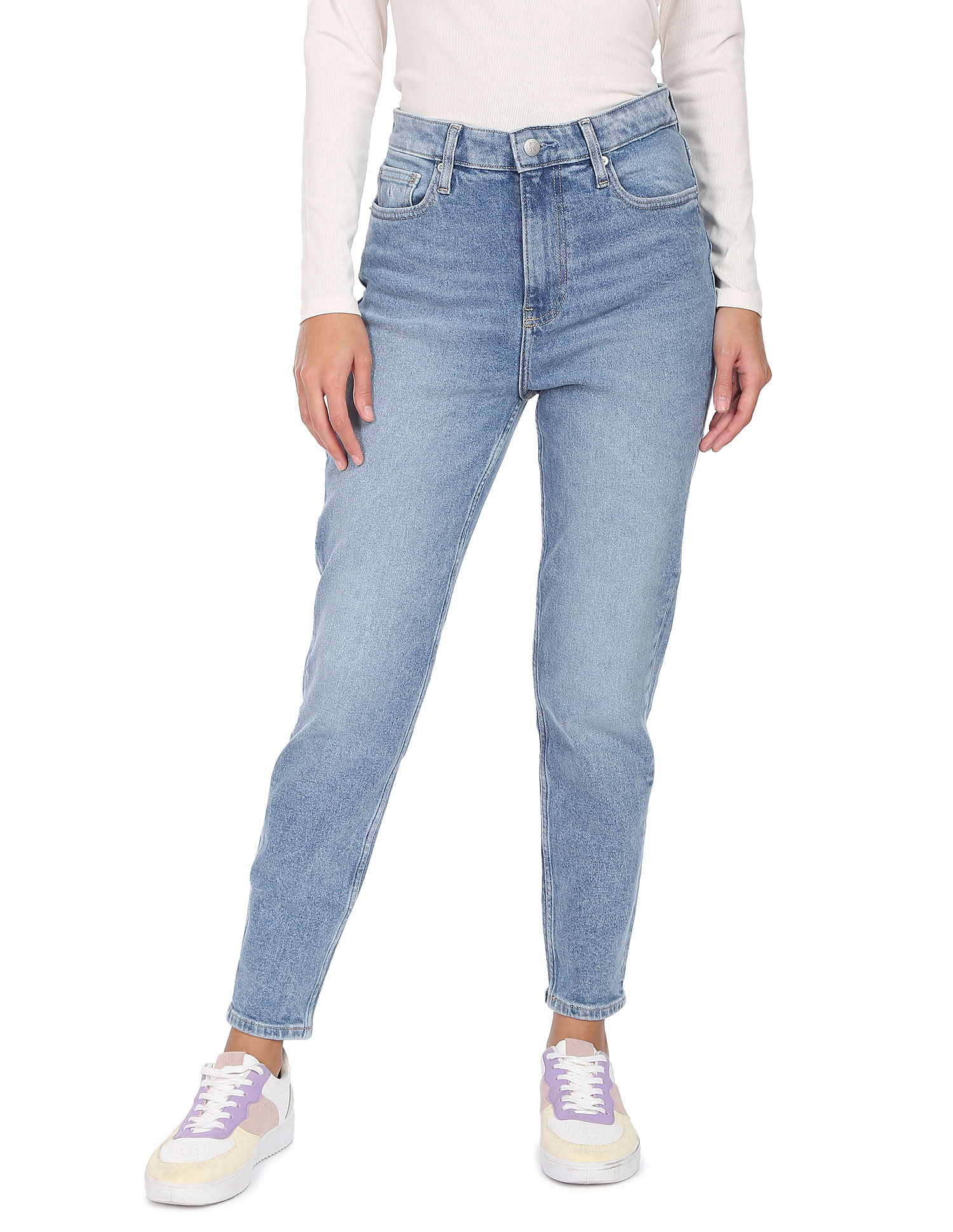 Calvin Klein Women Blue Mid Rise Mom Fit Jeans