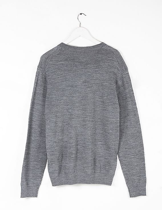 GAP Men Grey Merino Slub V-Neck Sweater