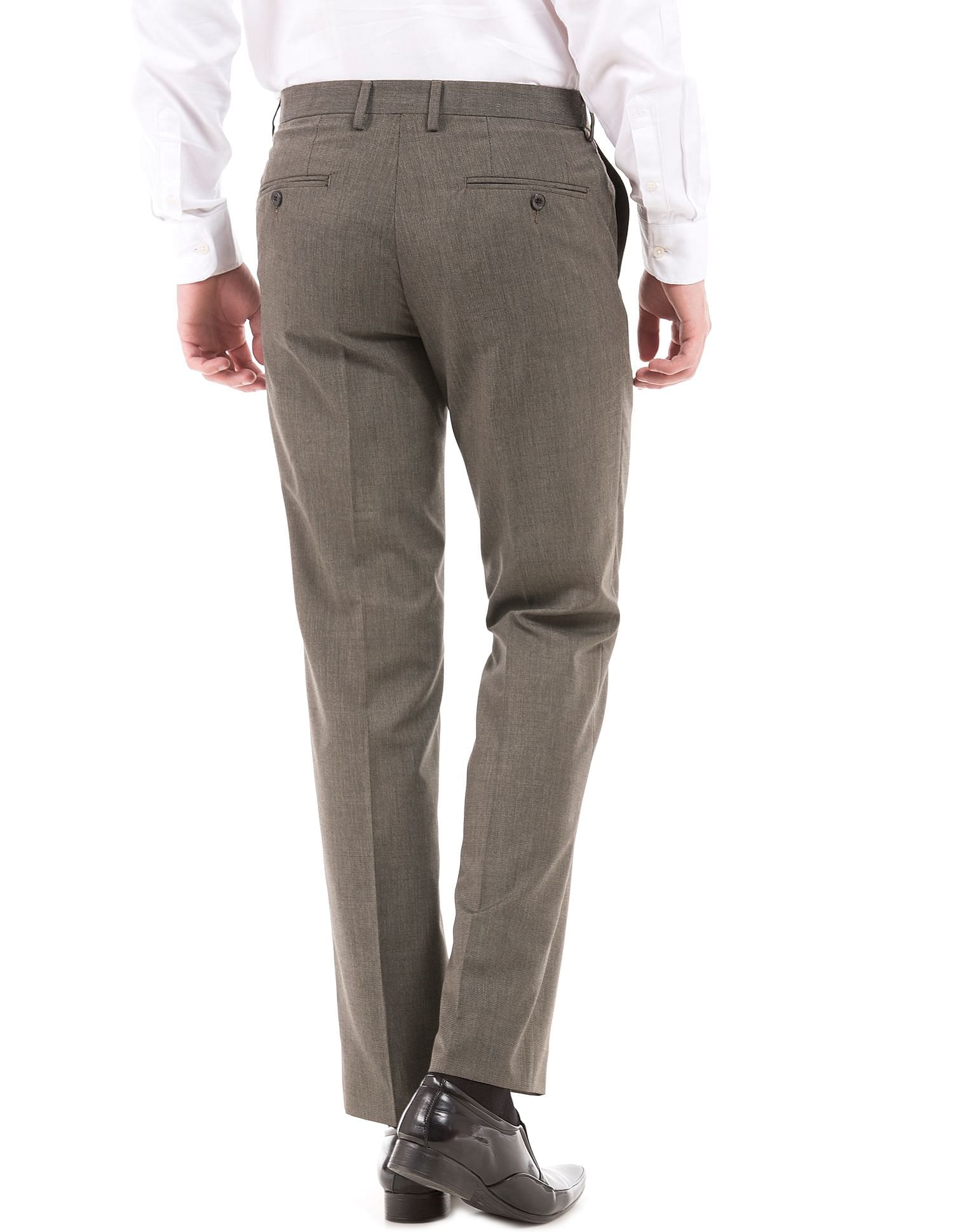Buy Men Charcoal Flat Front Autoflex Waist Patterned Formal Trousers at  Amazonin