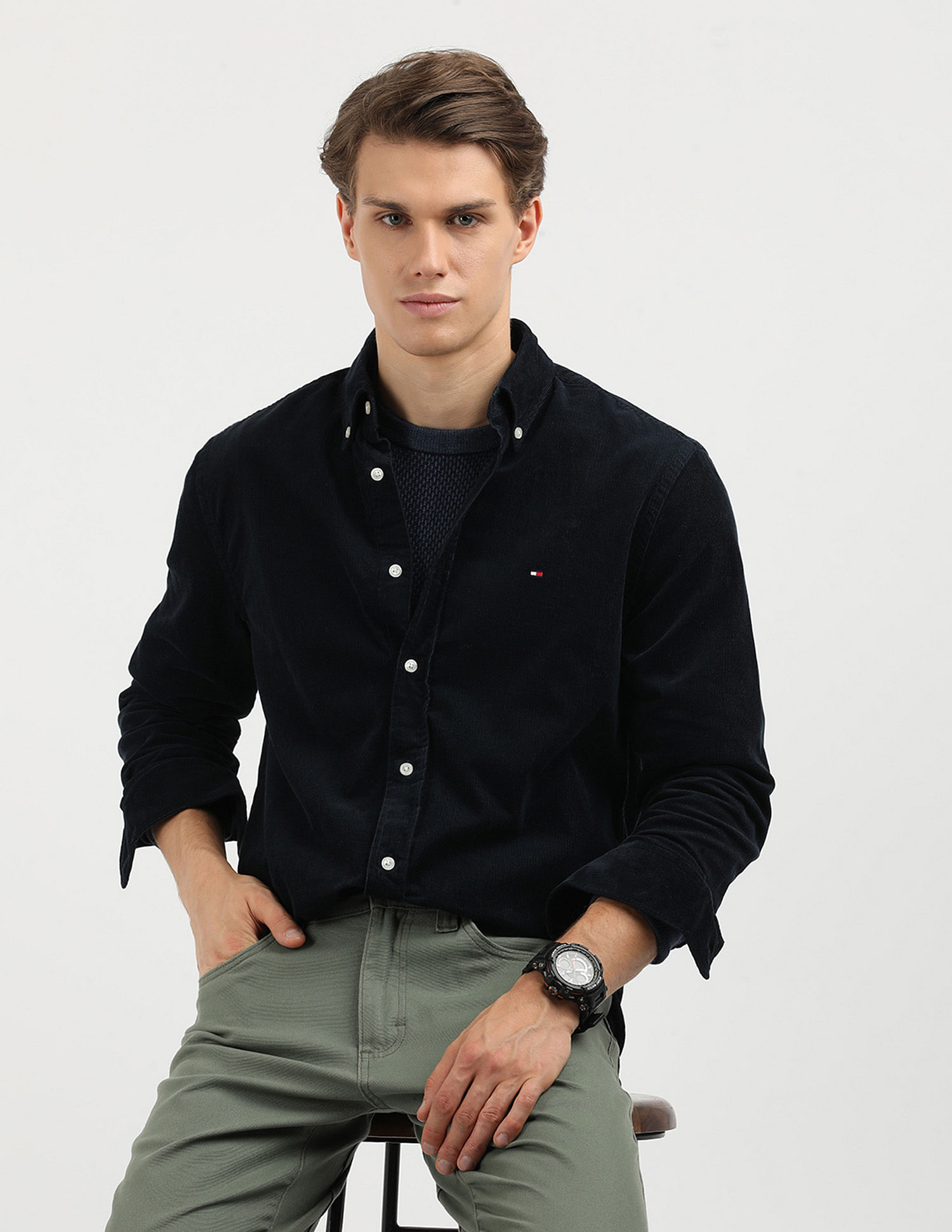 Tommy Hilfiger Solid Corduroy Regular Fit  Shirt