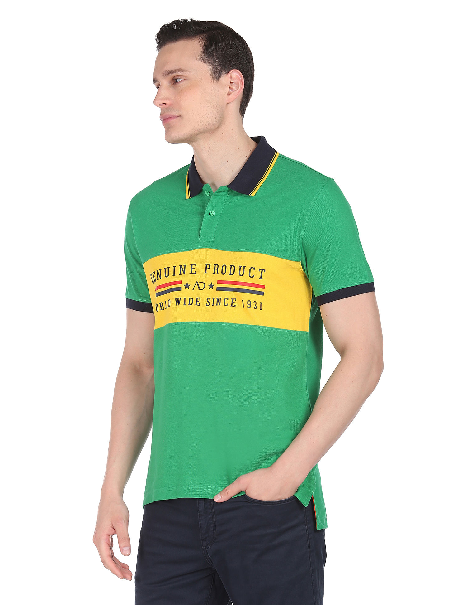 AD by Arvind Cotton Colour Block Polo Shirt