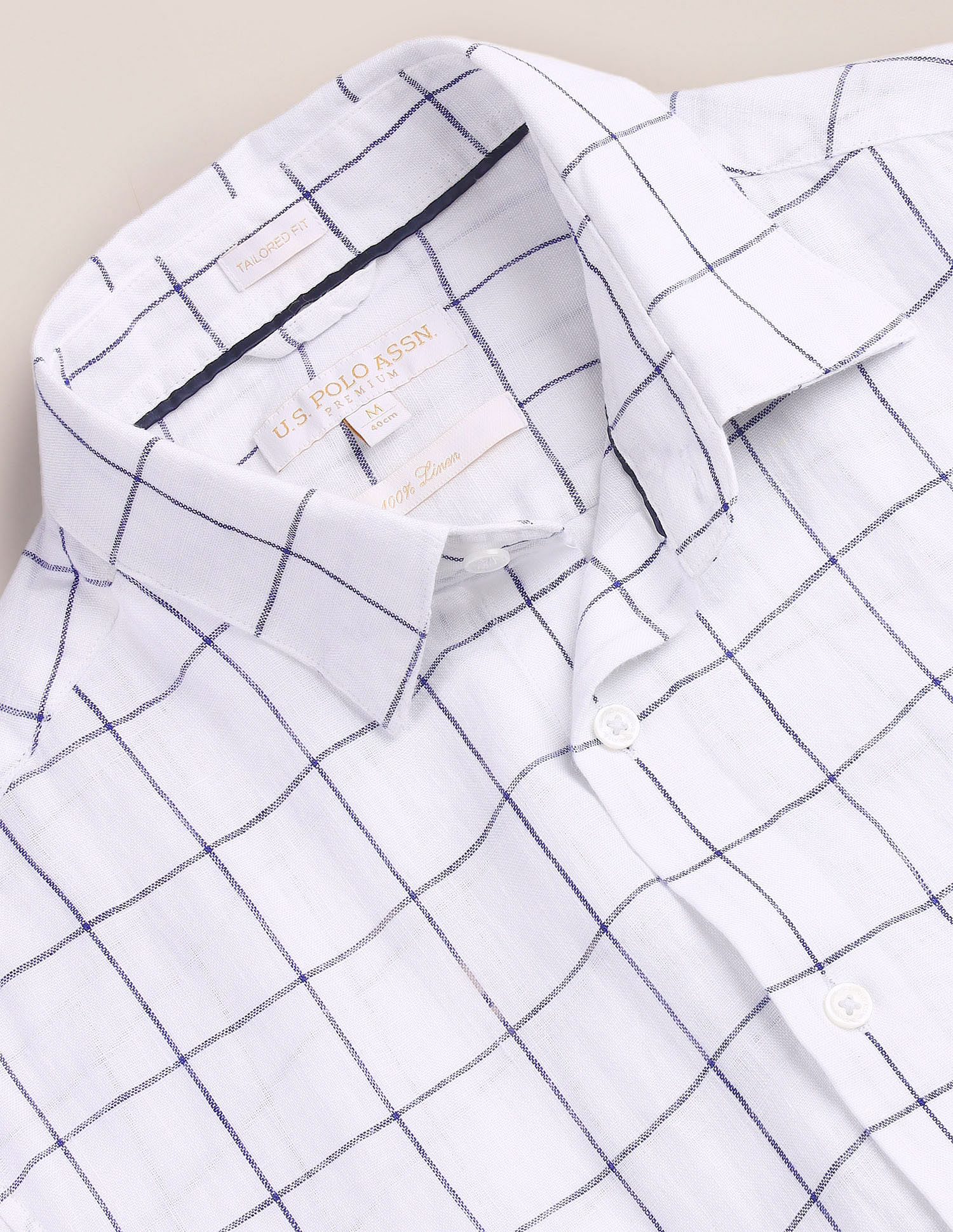 U.S. Polo Assn. Windowpane Check Tailored Fit Linen Shirt