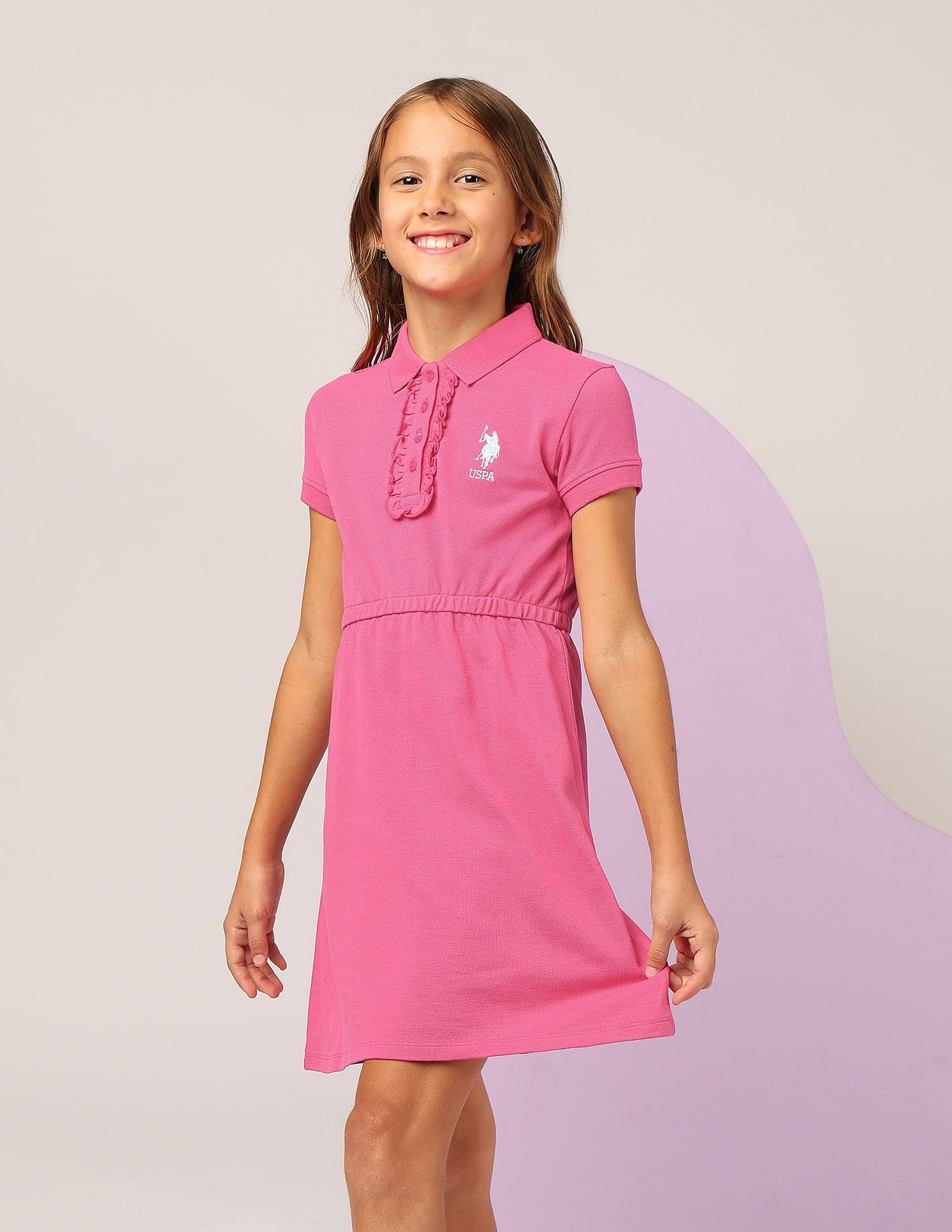 U.S. Polo Assn. Kids Girls Cinched Waist Polo Dress