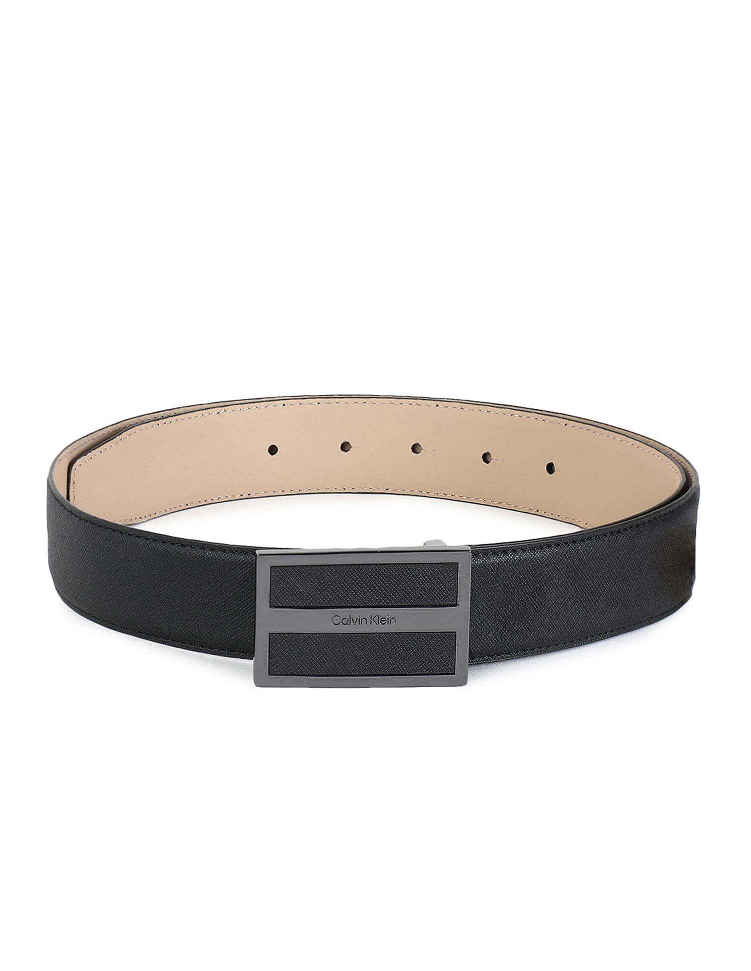 Calvin Klein Leather Inlaid Plaque Saff Belt