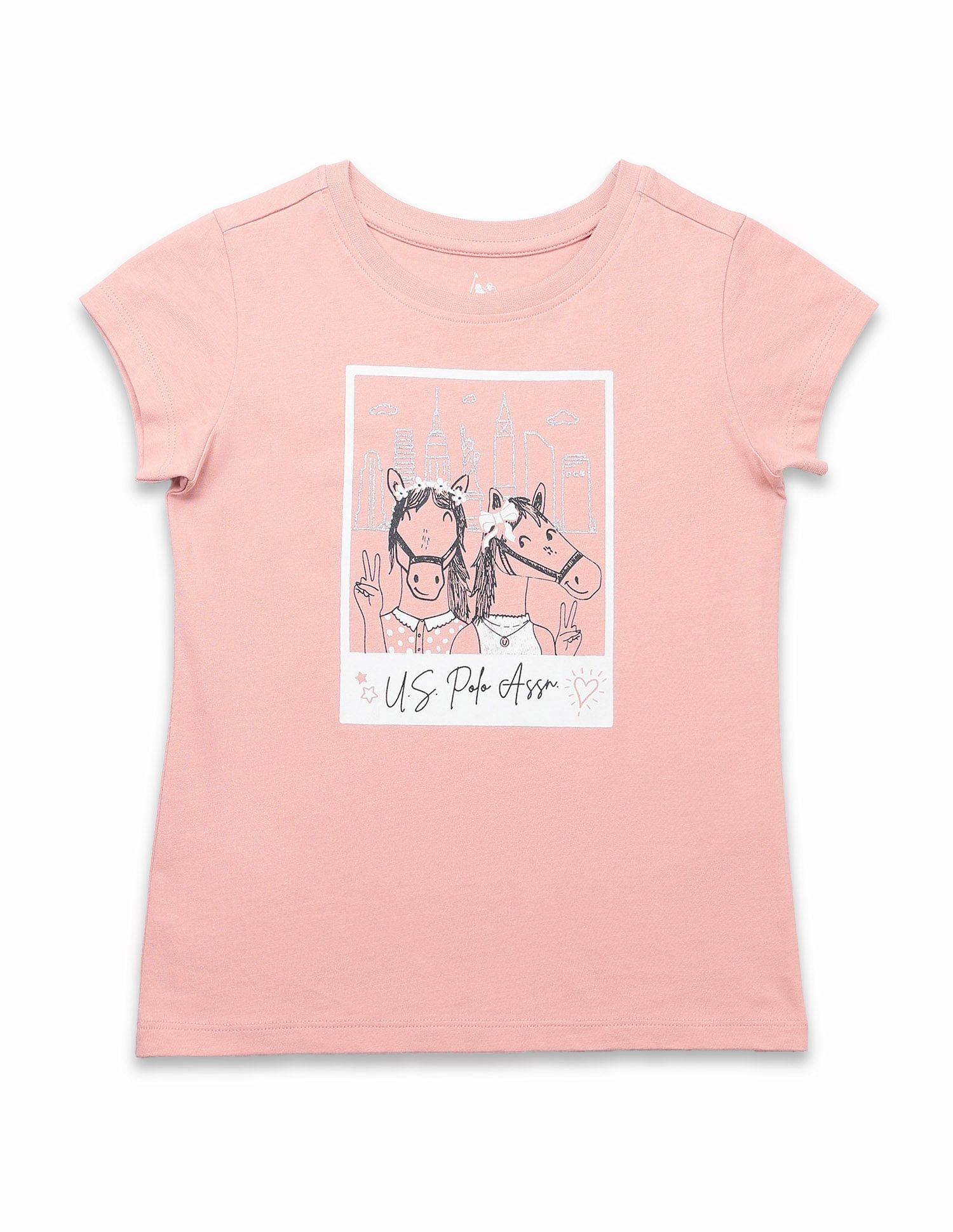 U.S. Polo Assn. Kids Girls Graphic Printed Regular Fit T-Shirt