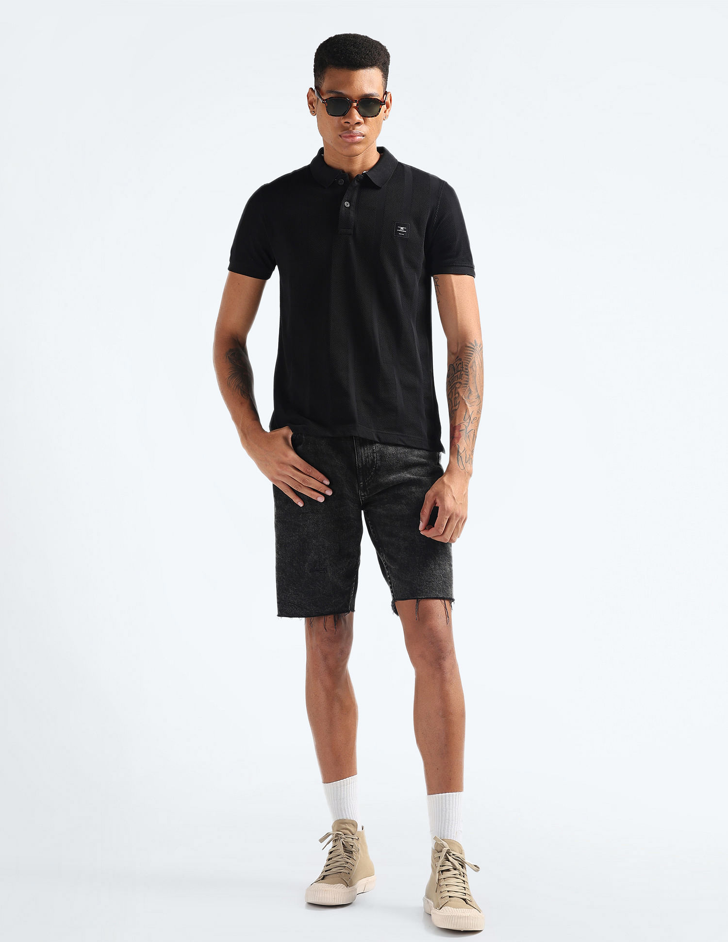 Flying Machine Vertical Stripe Patterned Knit Polo Shirt