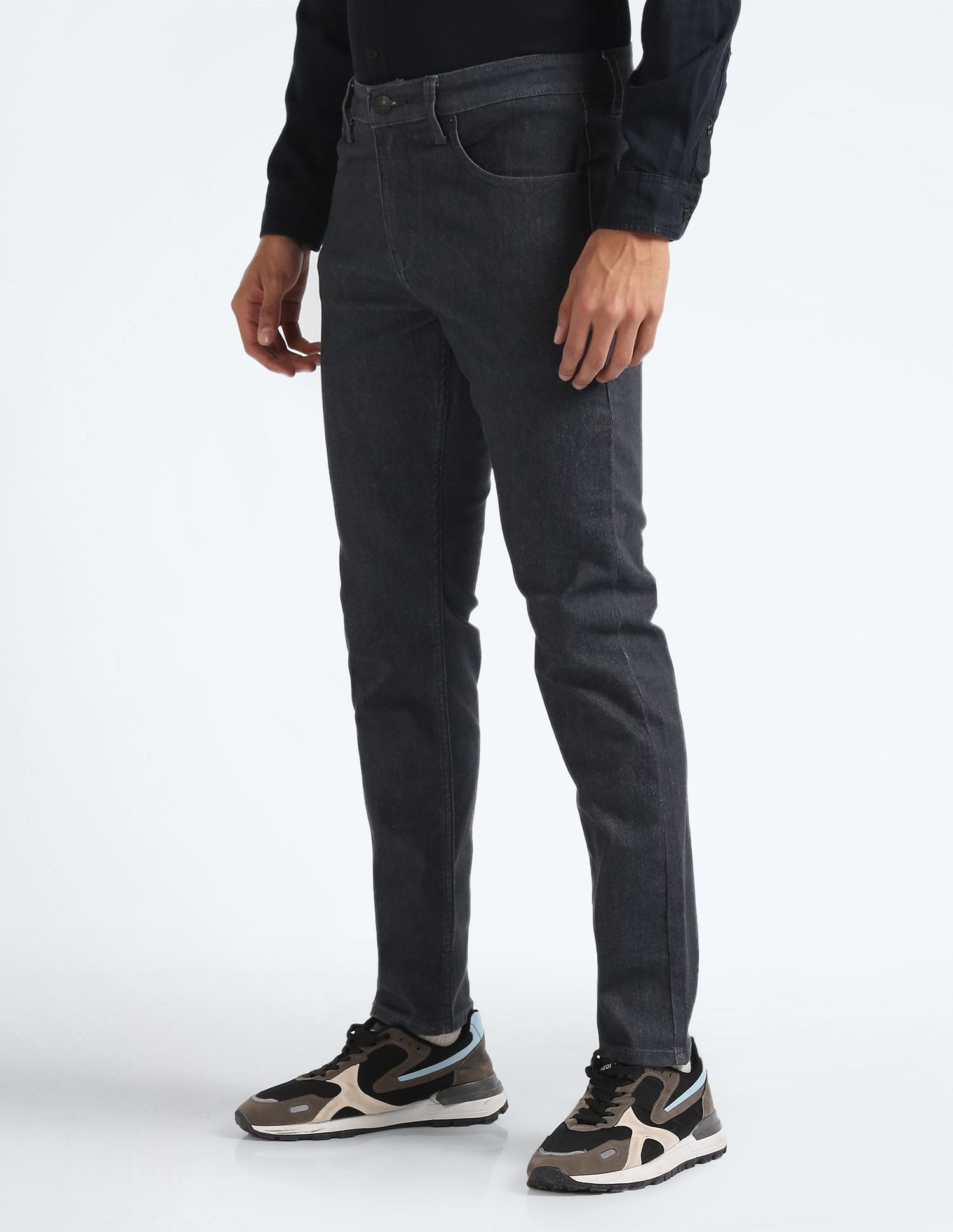 Flying Machine Mid Rise Slash Slim Tapered Jeans
