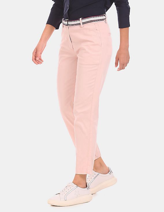 Buy Tommy Hilfiger Women Pink Cotton Stretch Dobby Pants
