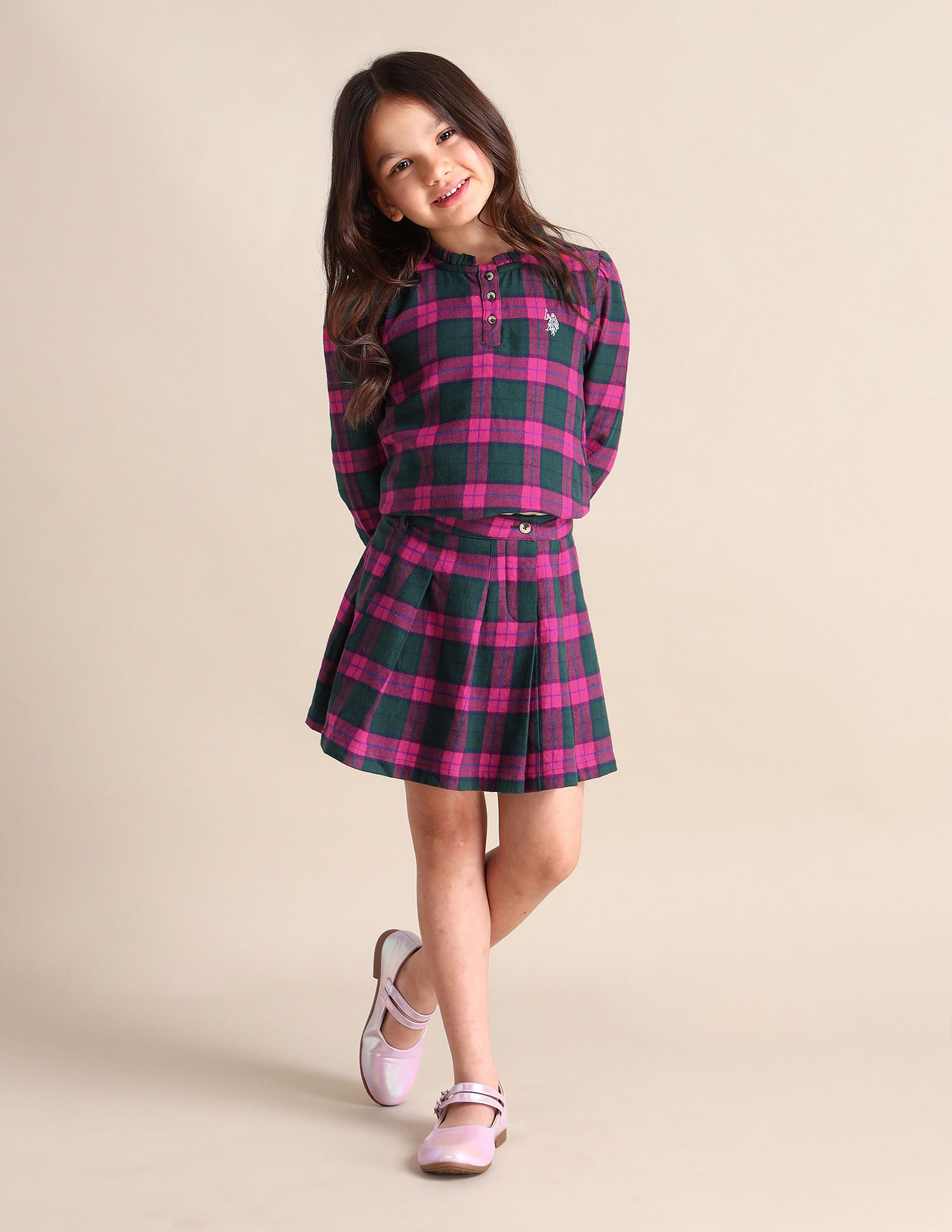 U.S. Polo Assn. Kids Girls Ckecked Pleated Skirt