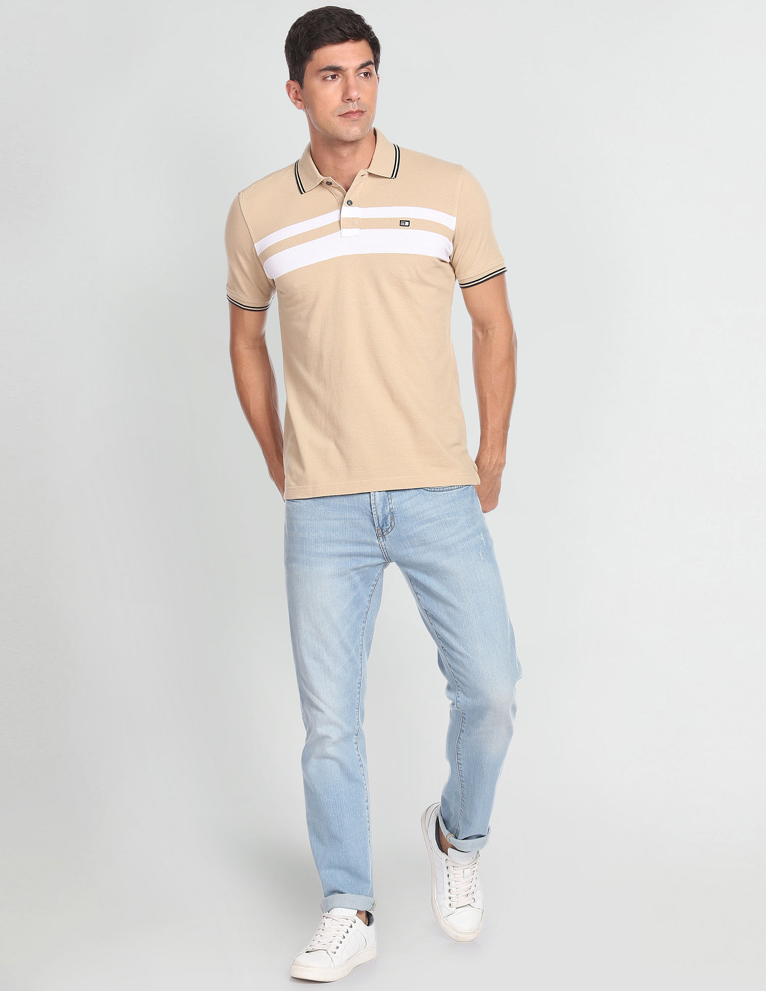 Arrow Sports Horizontal Stripe Cotton Polo Shirt