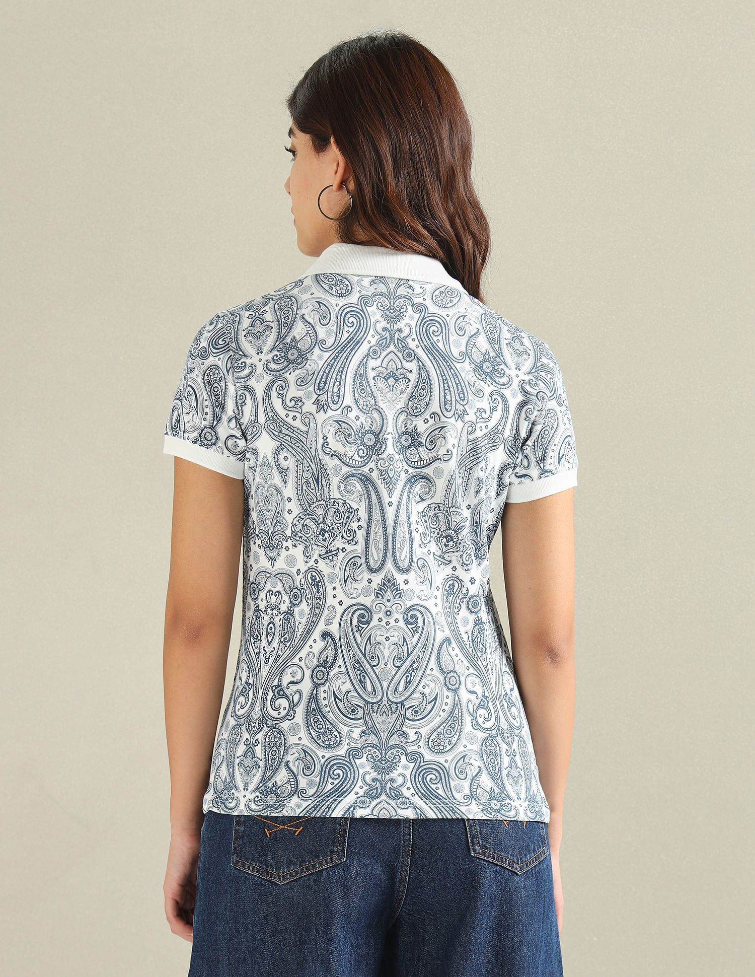U.S. Polo Assn. Women Cotton Stretch Paisley Polo Shirt