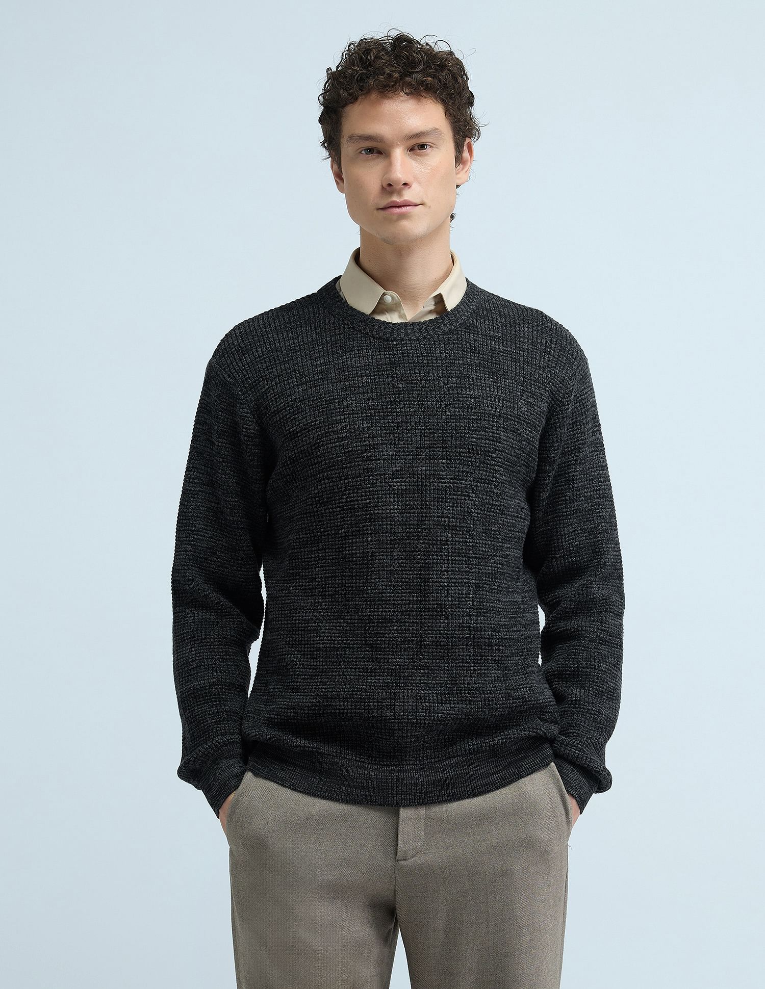 Flying Machine Textured Crew neck Sweater