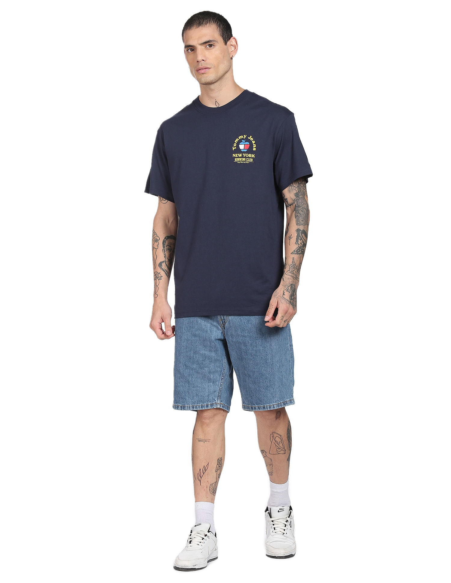 Tommy Hilfiger Men Navy Running Club Graphic Print Recycled Cotton T-Shirt