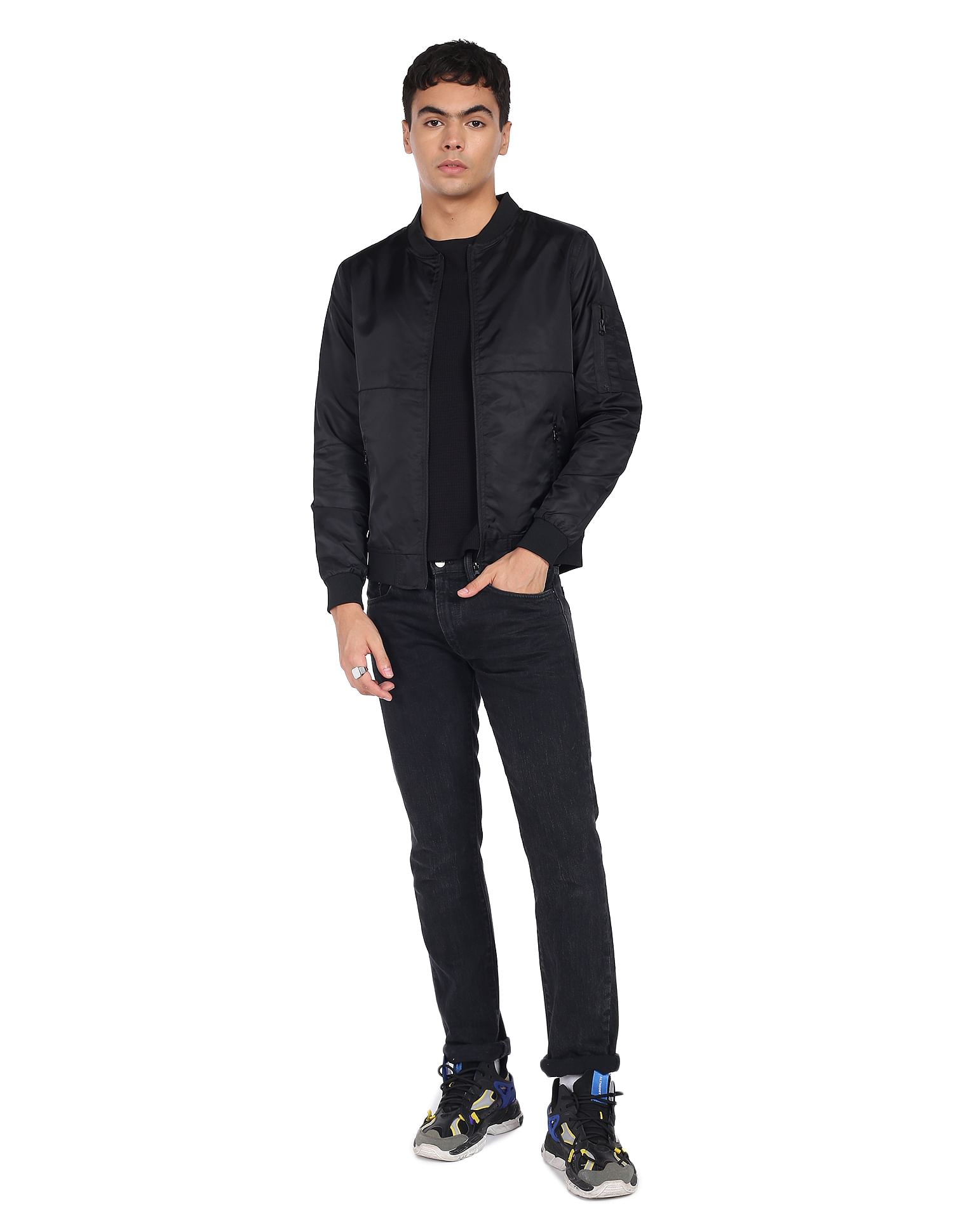 Flying Machine Stand Collar Solid Casual Jacket