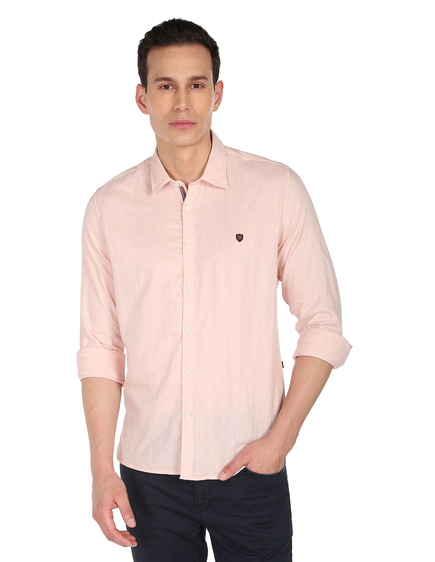 AD by Arvind Spread Collar Solid Cotton Casual Shirt