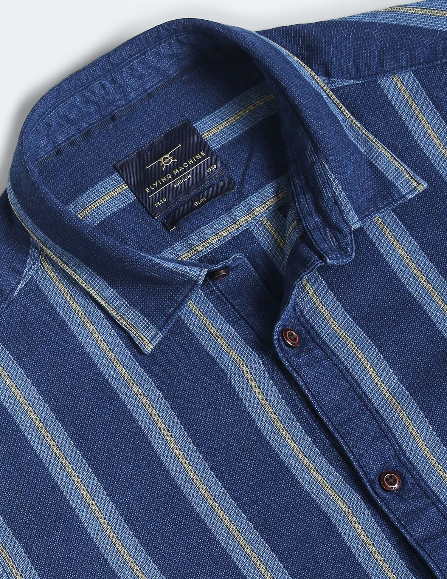 Flying Machine Vertical Stripe Waffle Shirt