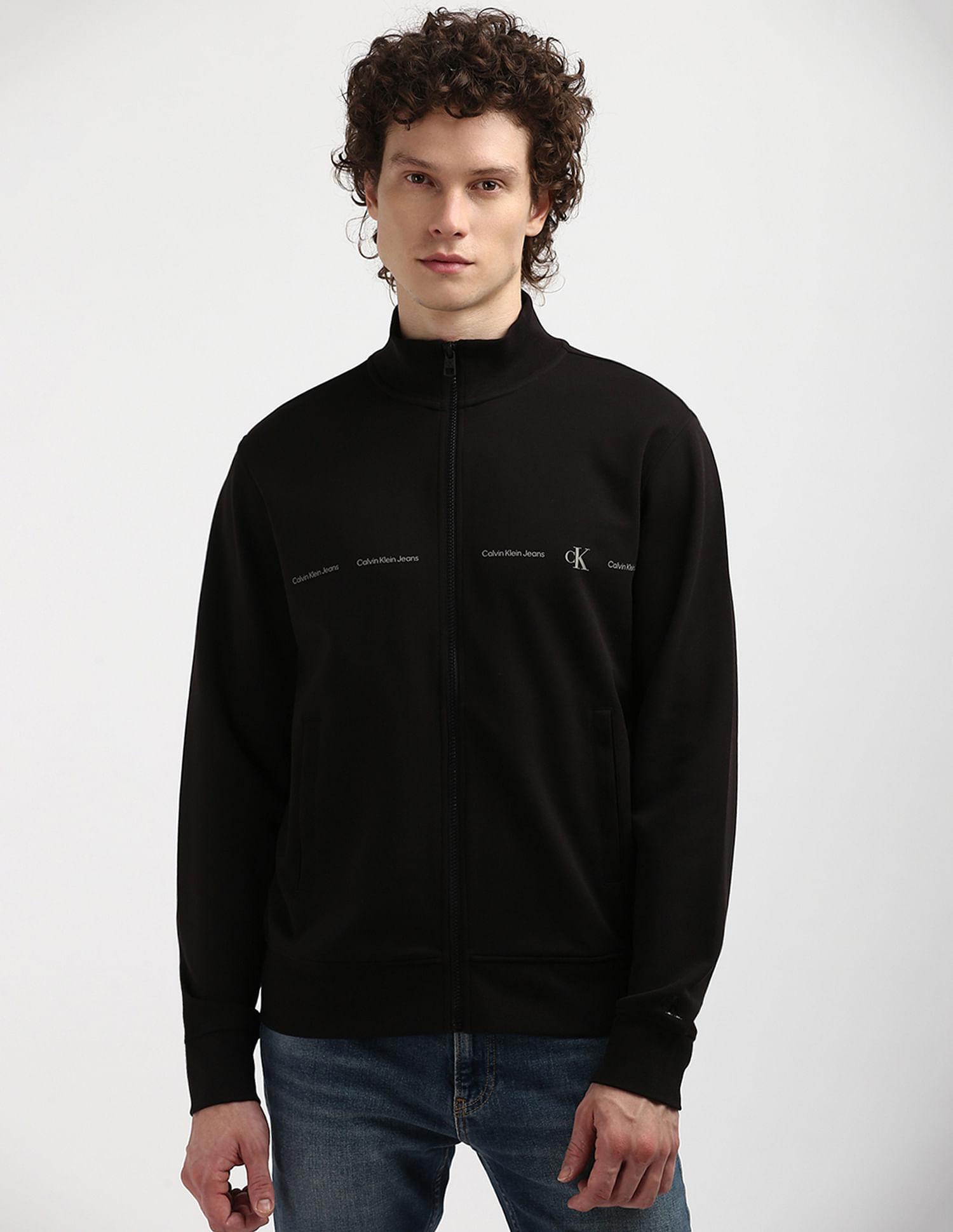 Calvin Klein Logo Repeat Zip Through Sweatshirt