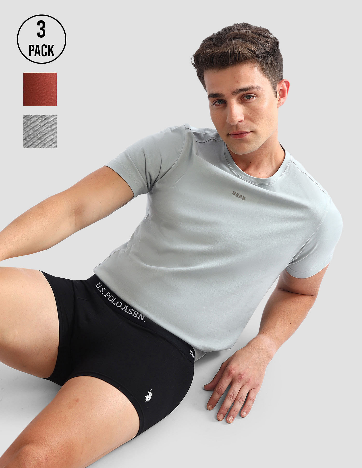 USPA Innerwear Anti Microbial Solid OET13 Trunks - Pack Of 3