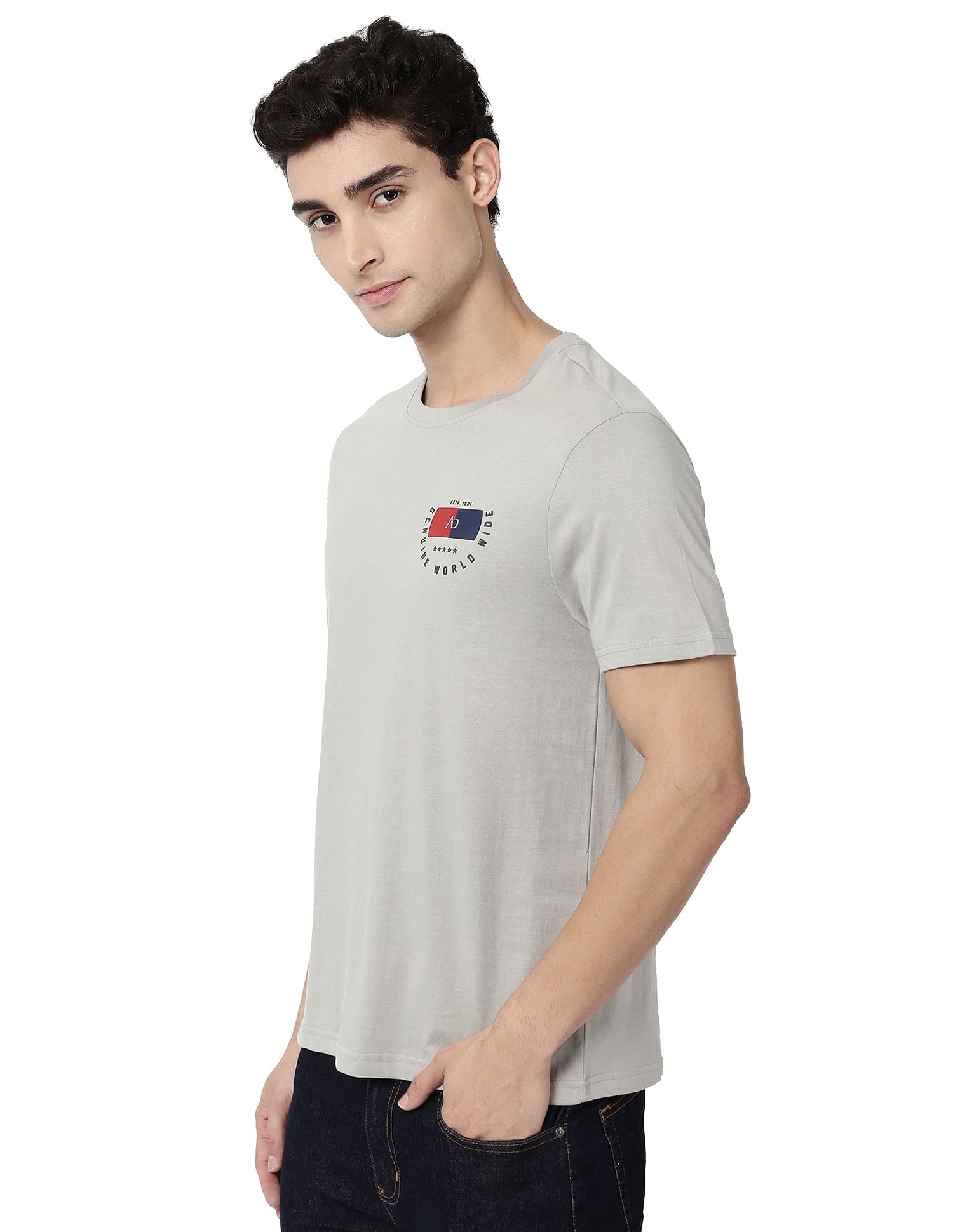 AD by Arvind Crew Neck Solid Cotton T-Shirt