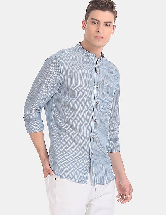 Flying Machine Vertical Stripe Cotton Linen Shirt