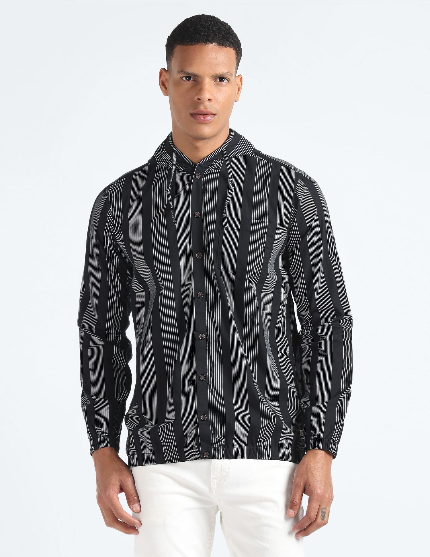 Flying Machine Hooded Vertical Stripe Shirt