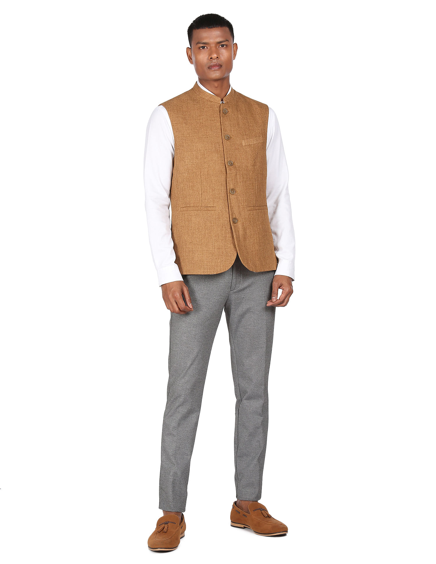 Khaki nehru jacket sale