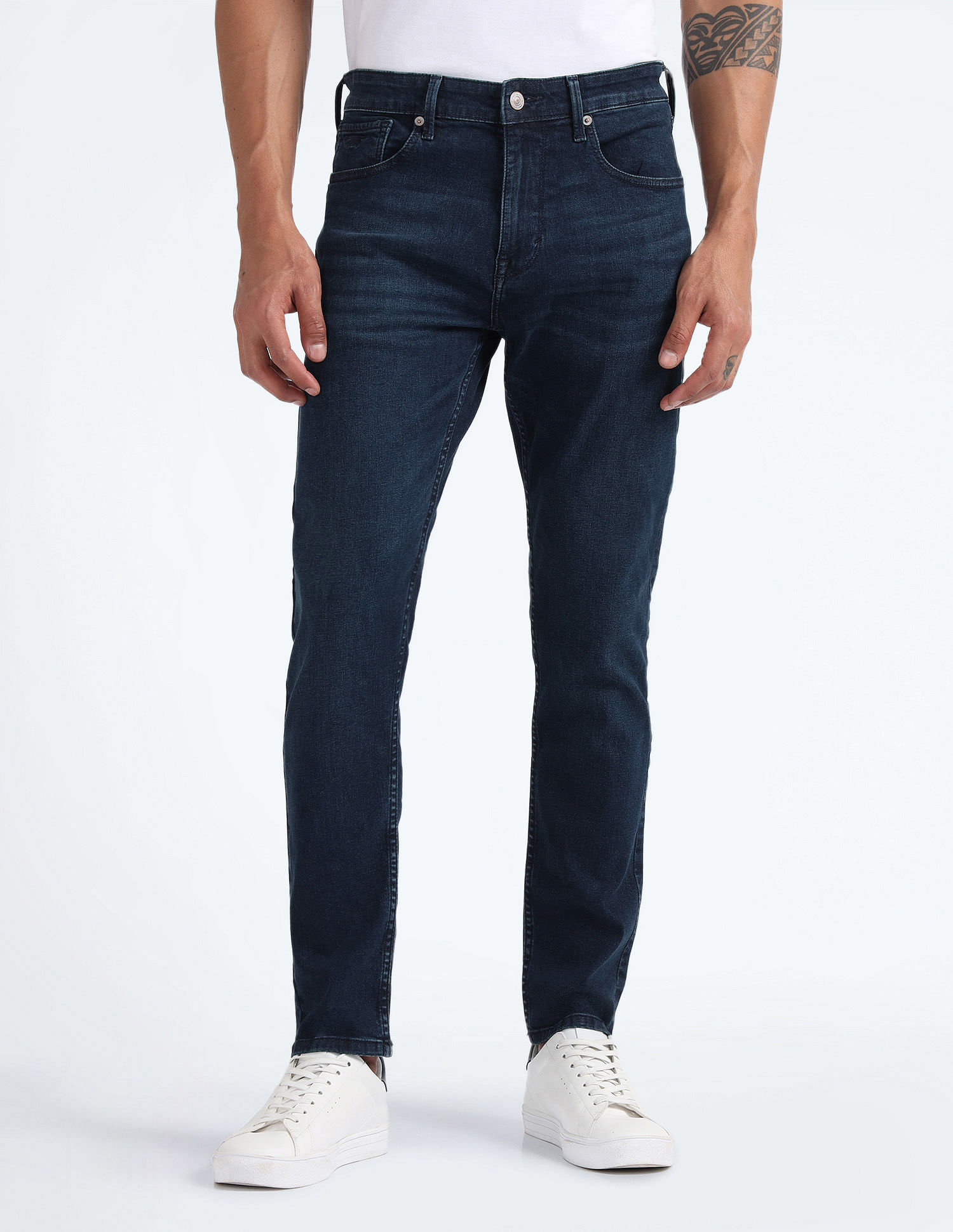 Flying Machine Mid Rise Slash Slim Tapered Jeans
