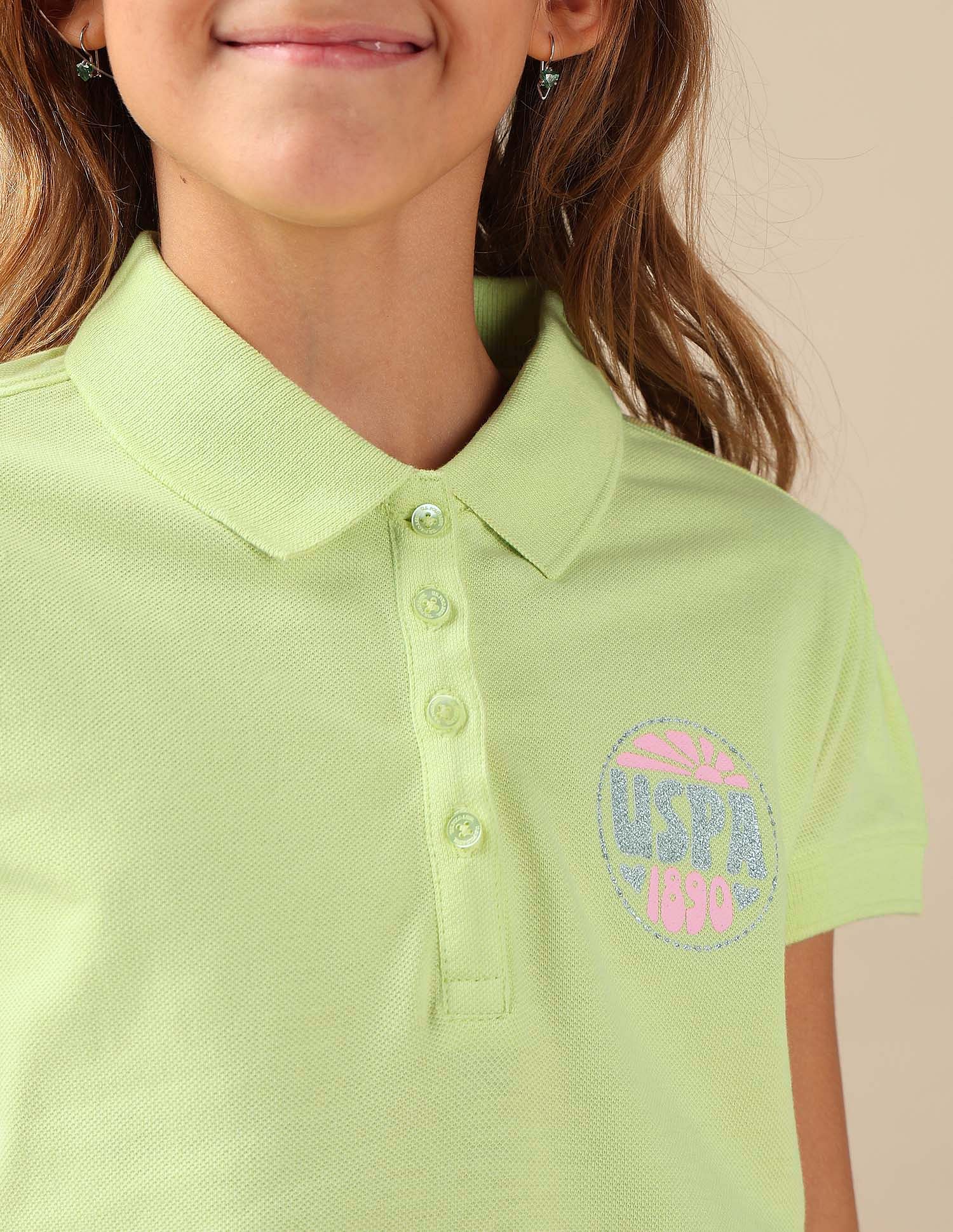U.S. Polo Assn. Kids Girls Brand Printed Relaxed Fit Polo Shirt