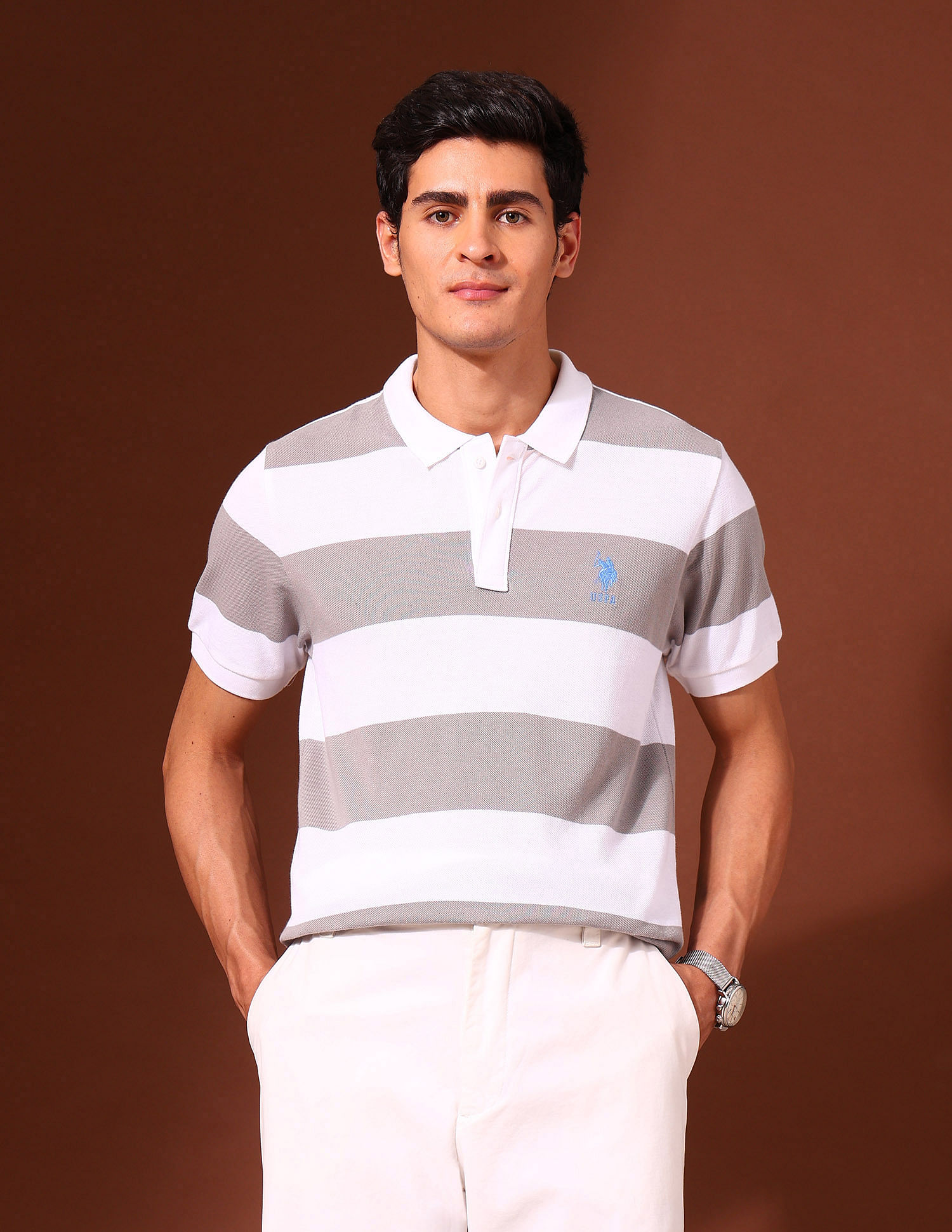 U.S. Polo Assn. Horizontal Striped Working Holiday Polo Shirt