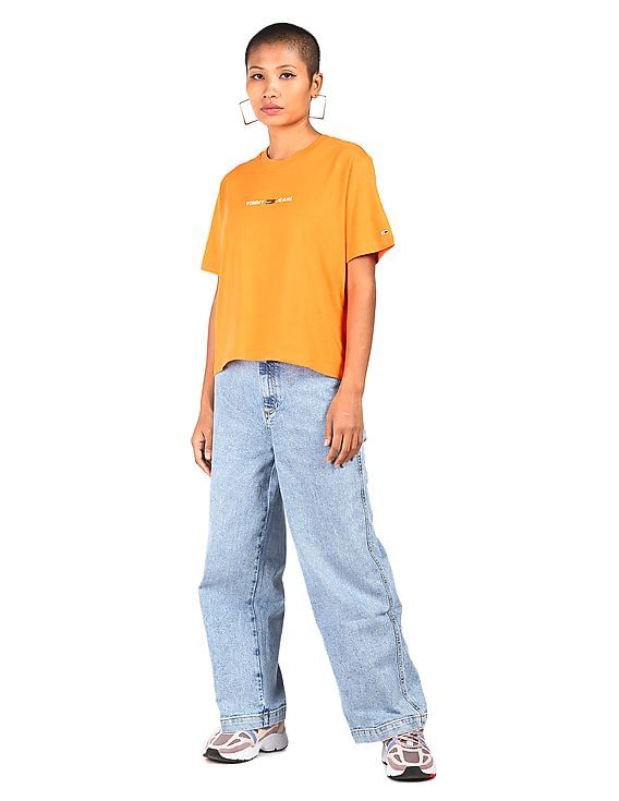 Buy Tommy Hilfiger Women Orange Crew Neck Logo T-Shirt