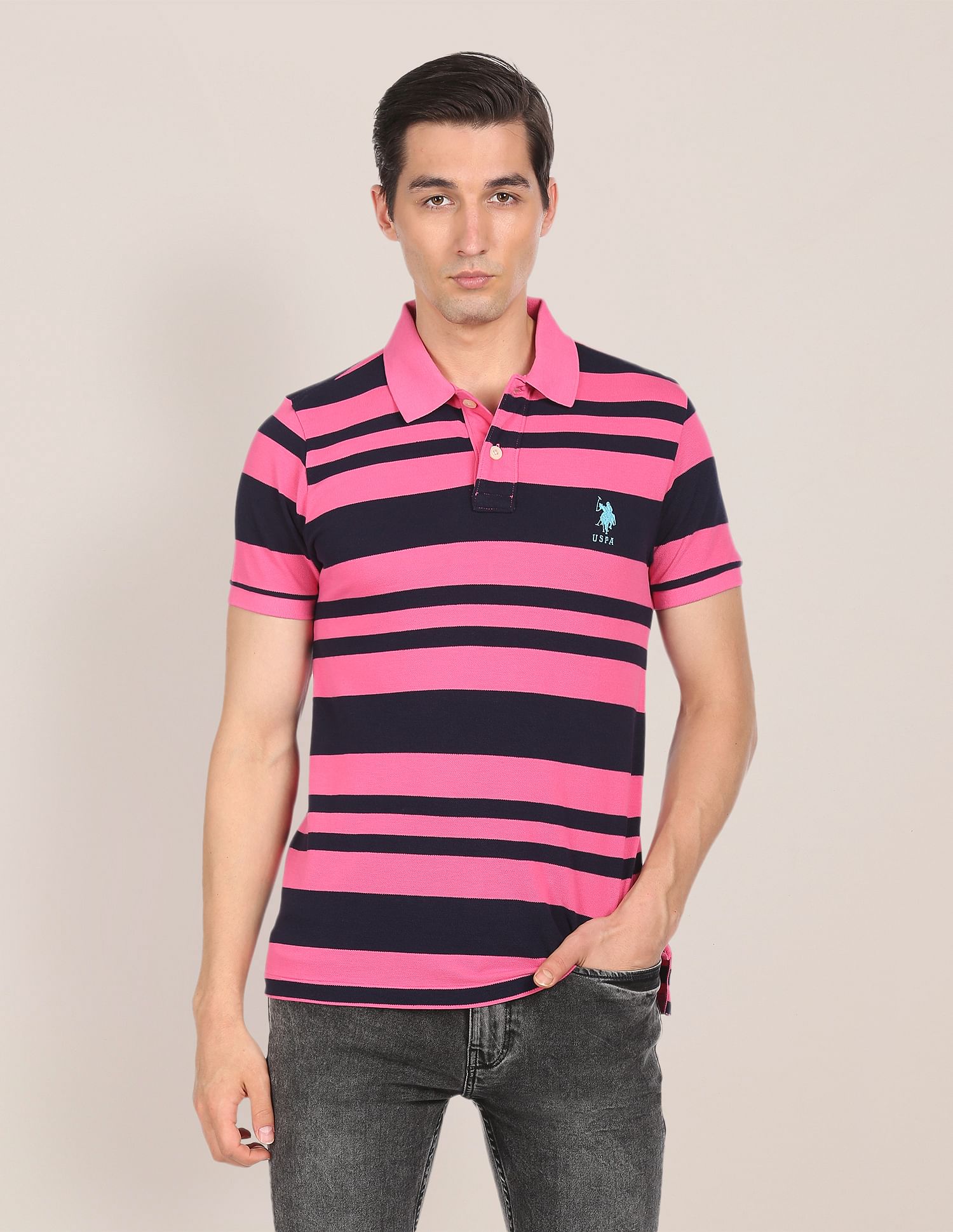 U.S. Polo Assn. Ribbed Collar Striped Polo Shirt